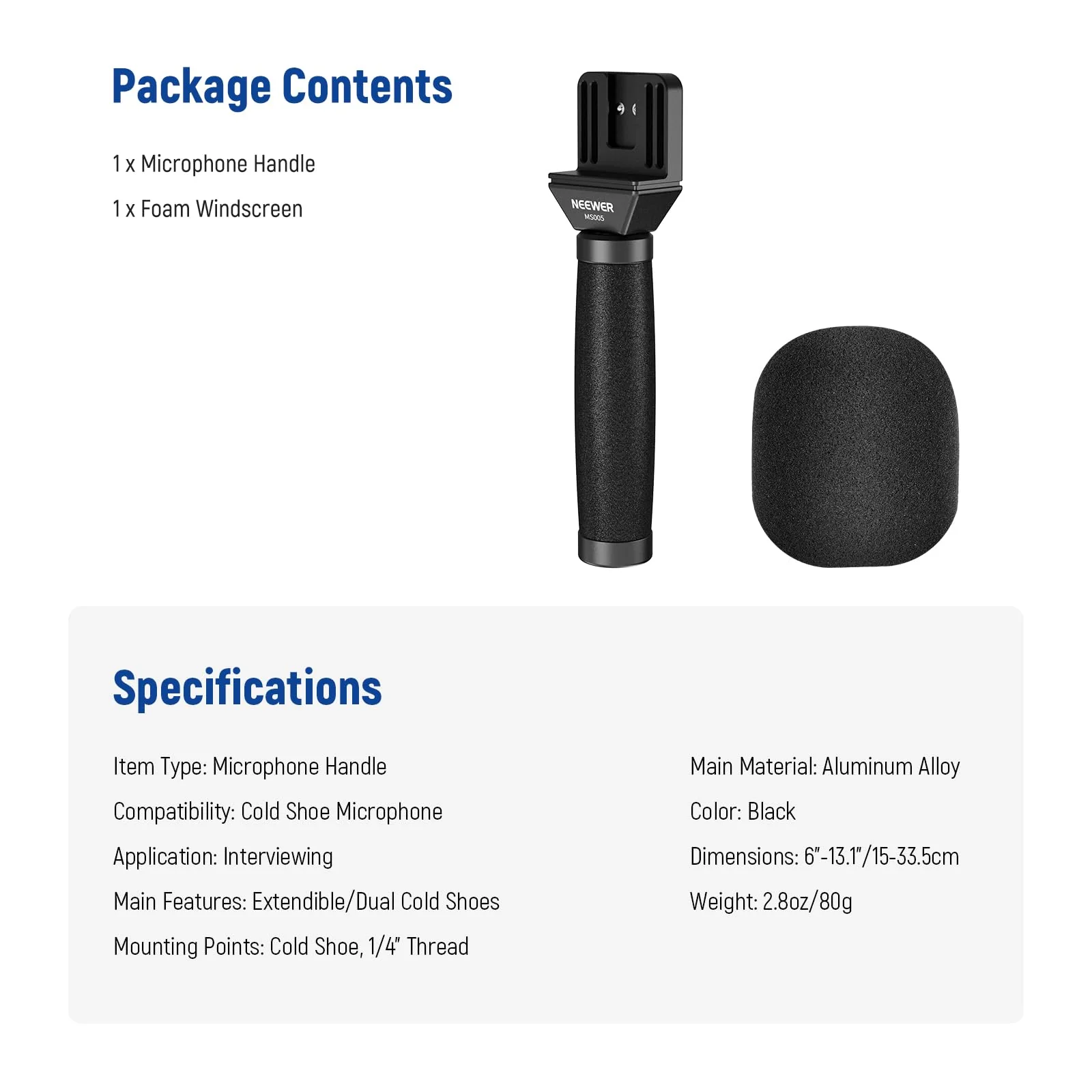 NEEWER 13"/33cm Telescopic Lavalier Microphone Handheld with Anti Off Cold Shoe Foam Windscreen Interview Mic Handle Compatible with Rode Wireless Go II DJI Mic CM31, MS005 MS005(33cm) - Image 8