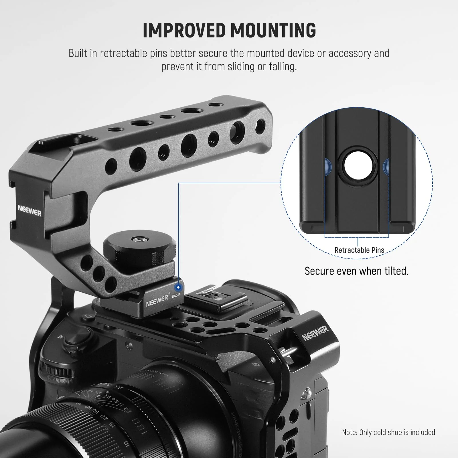 NEEWER 2 Pack Cold Shoe Mount Adapter with 1/4" Screws for Flash LED Light Monitor Microphone, Aluminum Shoe Mount with Anti Twist Pins Non Slip Pads Compatible with SmallRig Cage Top Handles, UA031 - Image 3