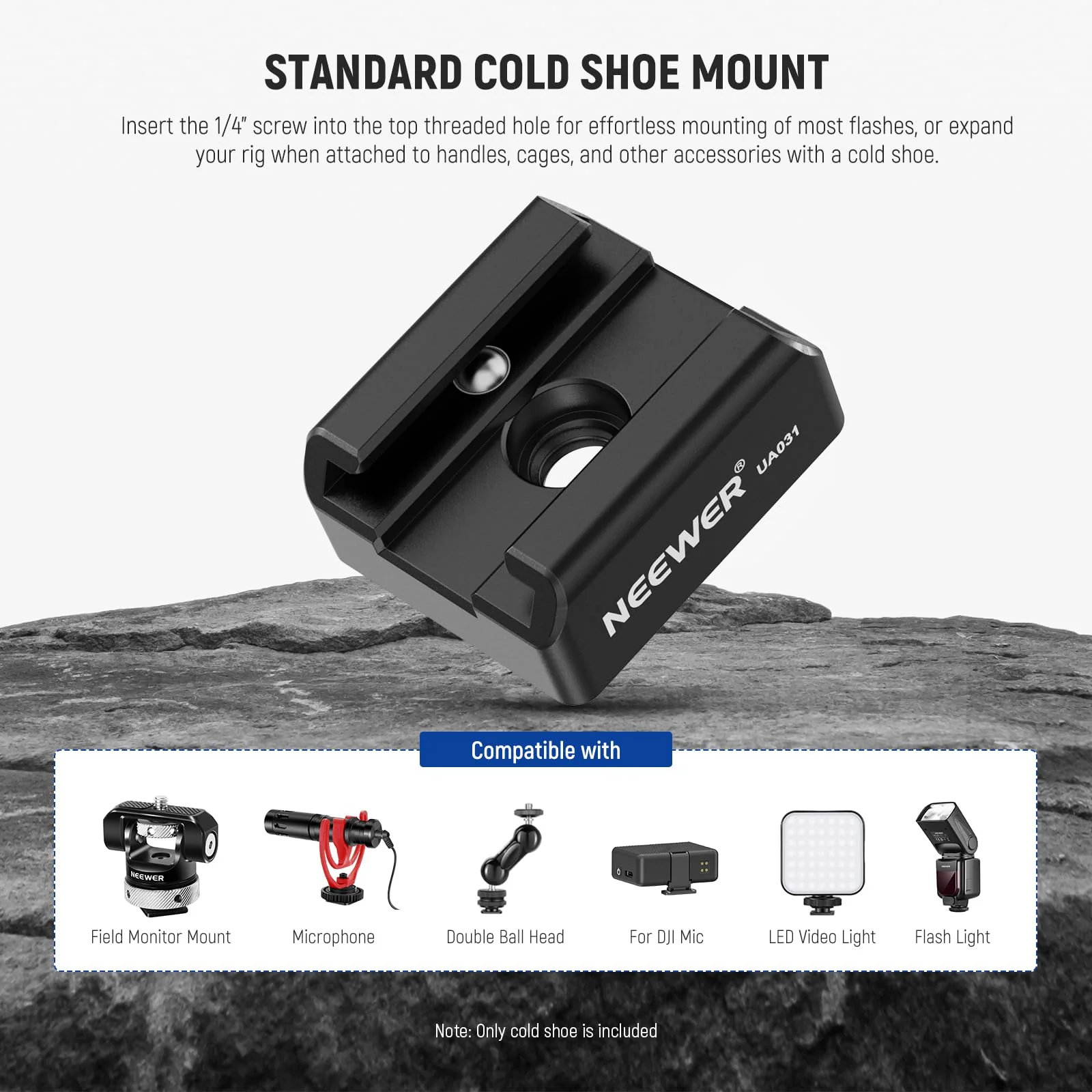 NEEWER 2 Pack Cold Shoe Mount Adapter with 1/4" Screws for Flash LED Light Monitor Microphone, Aluminum Shoe Mount with Anti Twist Pins Non Slip Pads Compatible with SmallRig Cage Top Handles, UA031 - Image 4