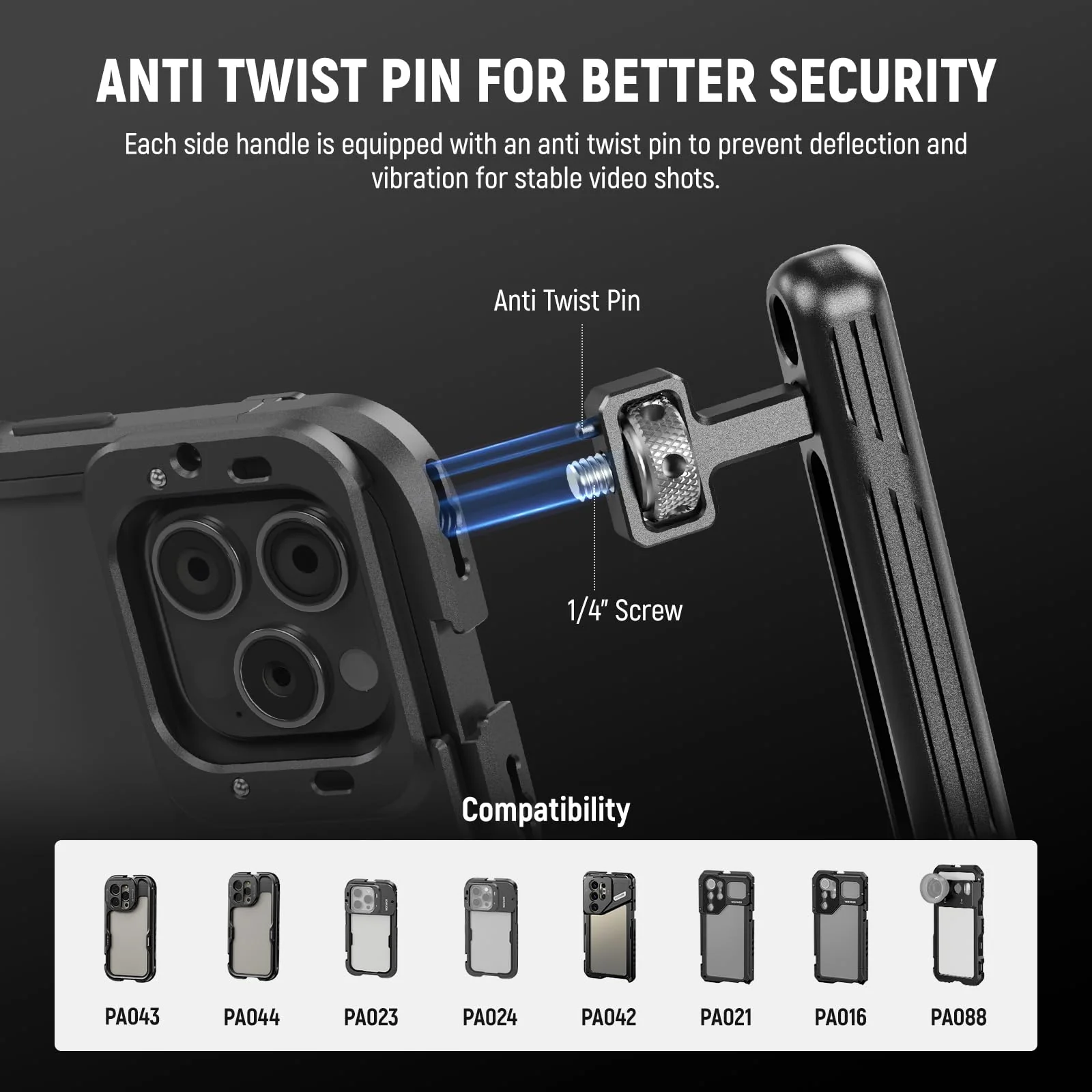 NEEWER 2 Pack Rotatable Side Handle/Top Handle Only for iPhone 15 Pro Max Samsung S24 S23 NEEWER Phone Cages, 1/4" Screw & Anti Twist Pin for Phone Stabilizer Video Rig Video Recording Filming, PA027 - Image 2