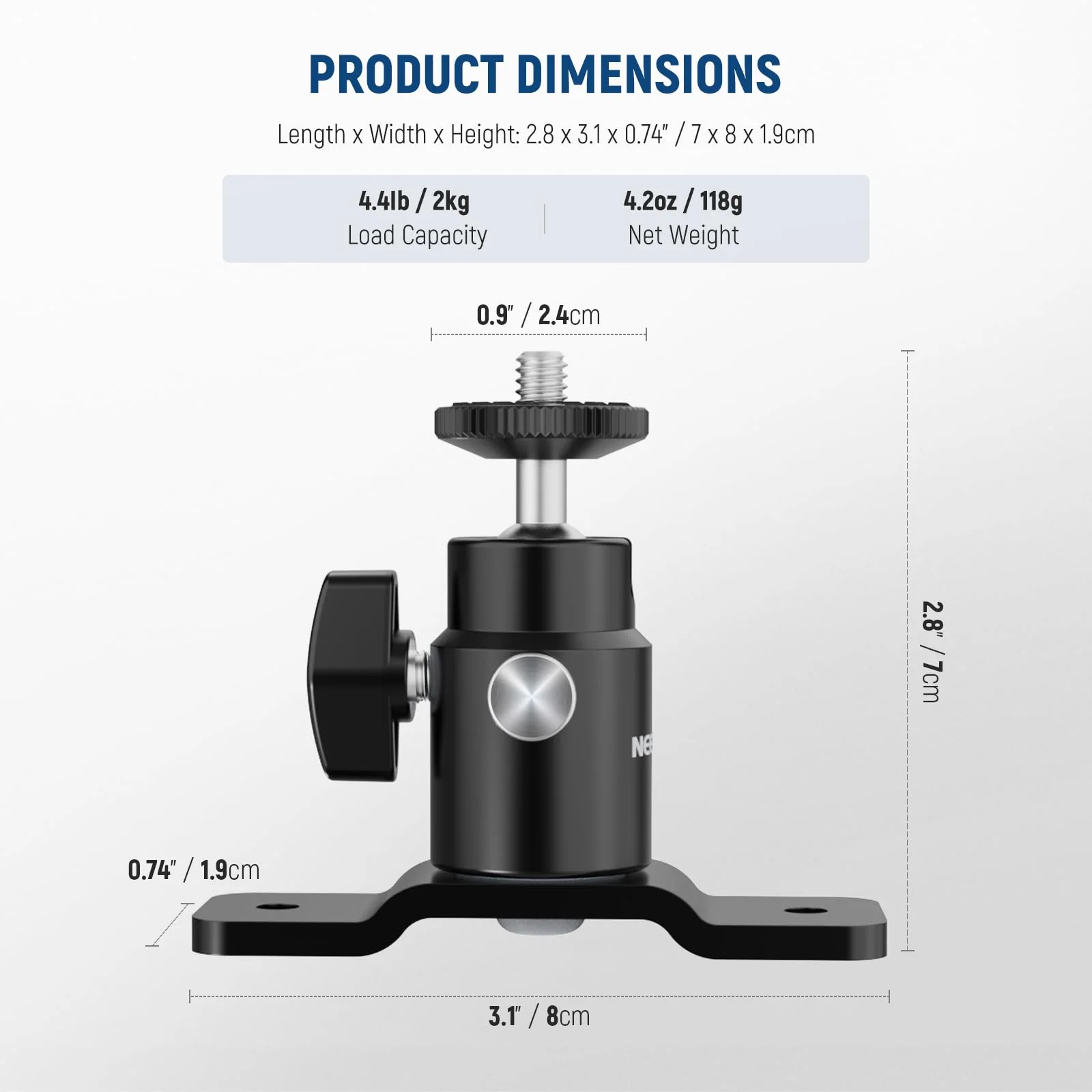 NEEWER 2 Pack T Type Wall Ceiling Mount, Ring Light Wall Mount Bracket with Detachable Ball Head, 5/8" Stud, 1/4" Screw for Flash Strobe Camera Monitor Studio Lighting, Max Load: 4.4lb/2kg, TS008 - Image 7