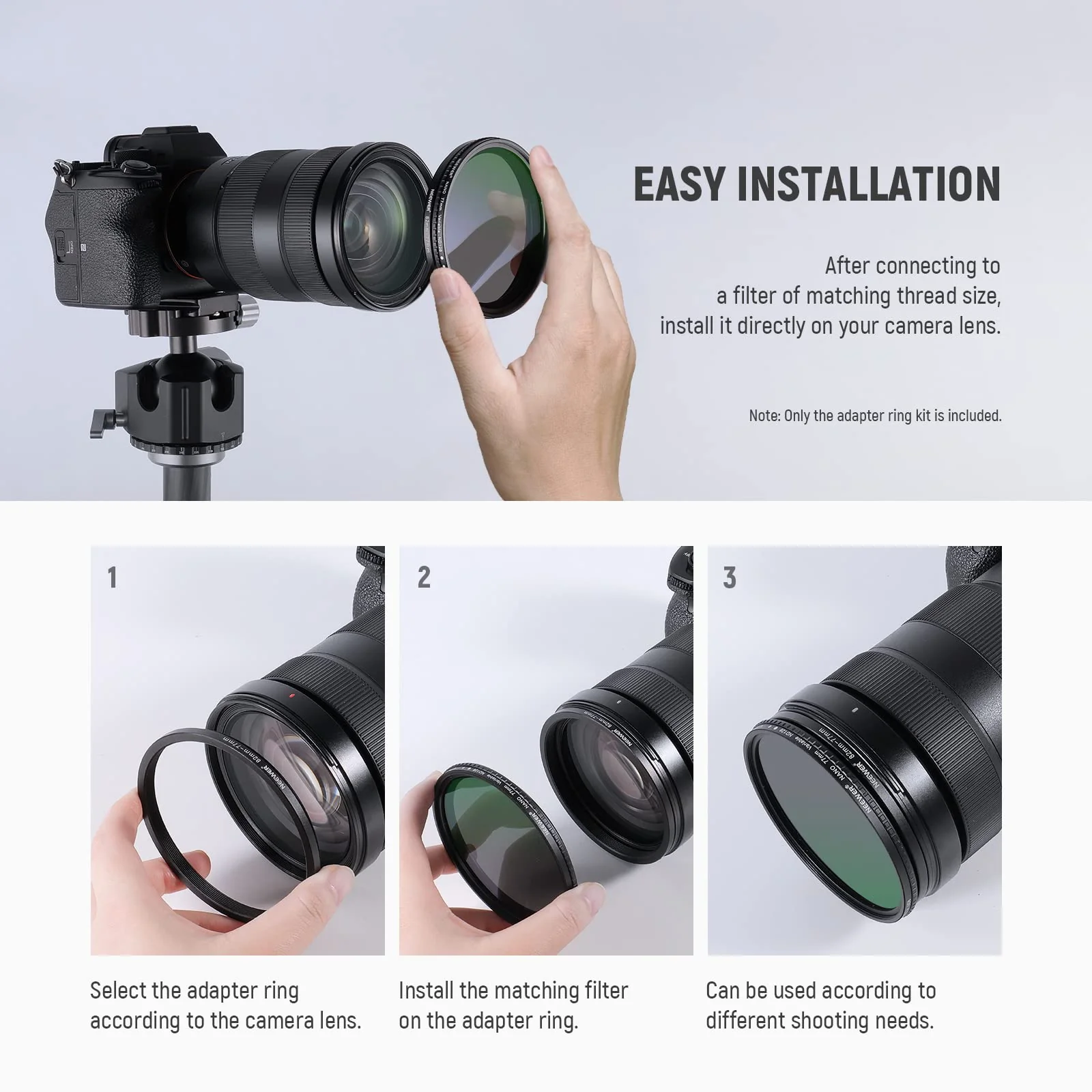Neewer 20 Anodized Black Metal Lens Filter Adapter Rings - 10 Step Up + 10 Step Down Set 20 Pack - Image 7