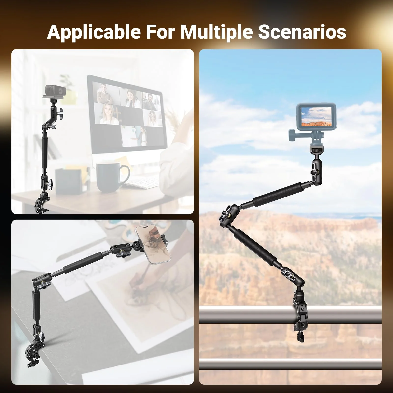 NEEWER 22" Magic Arm w Desk C Clamp, Overhead Camera Mount with Articulating Mic Boom Arm 1/4" 3/8" Threads for ARRI, Desktop Stand Holder for Phone Microphone Webcam Action Camera Video Light, UA057 - Image 4