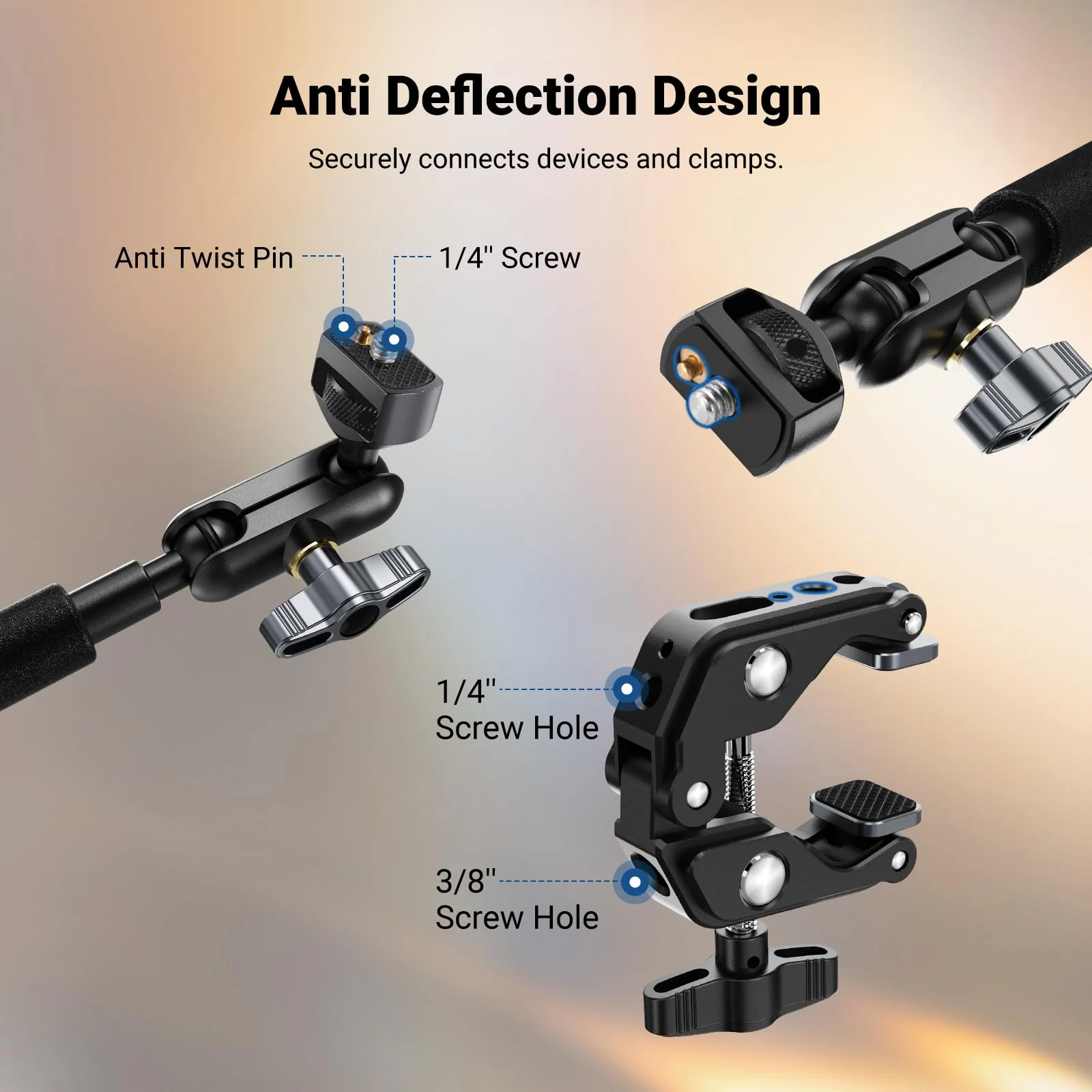 NEEWER 22" Magic Arm w Desk C Clamp, Overhead Camera Mount with Articulating Mic Boom Arm 1/4" 3/8" Threads for ARRI, Desktop Stand Holder for Phone Microphone Webcam Action Camera Video Light, UA057 - Image 5