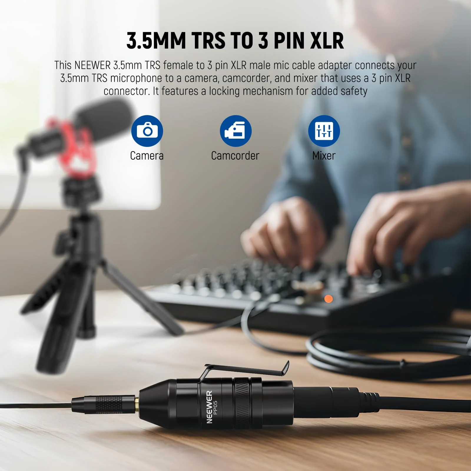 NEEWER 3-Pin XLR Male to 3.5mm Female TRS Transforming Adapter, Audio Converter for Camera, Camcorder, Video Recorder, Audio Mixer, Speake, Sound Drive, PP05 - Image 2