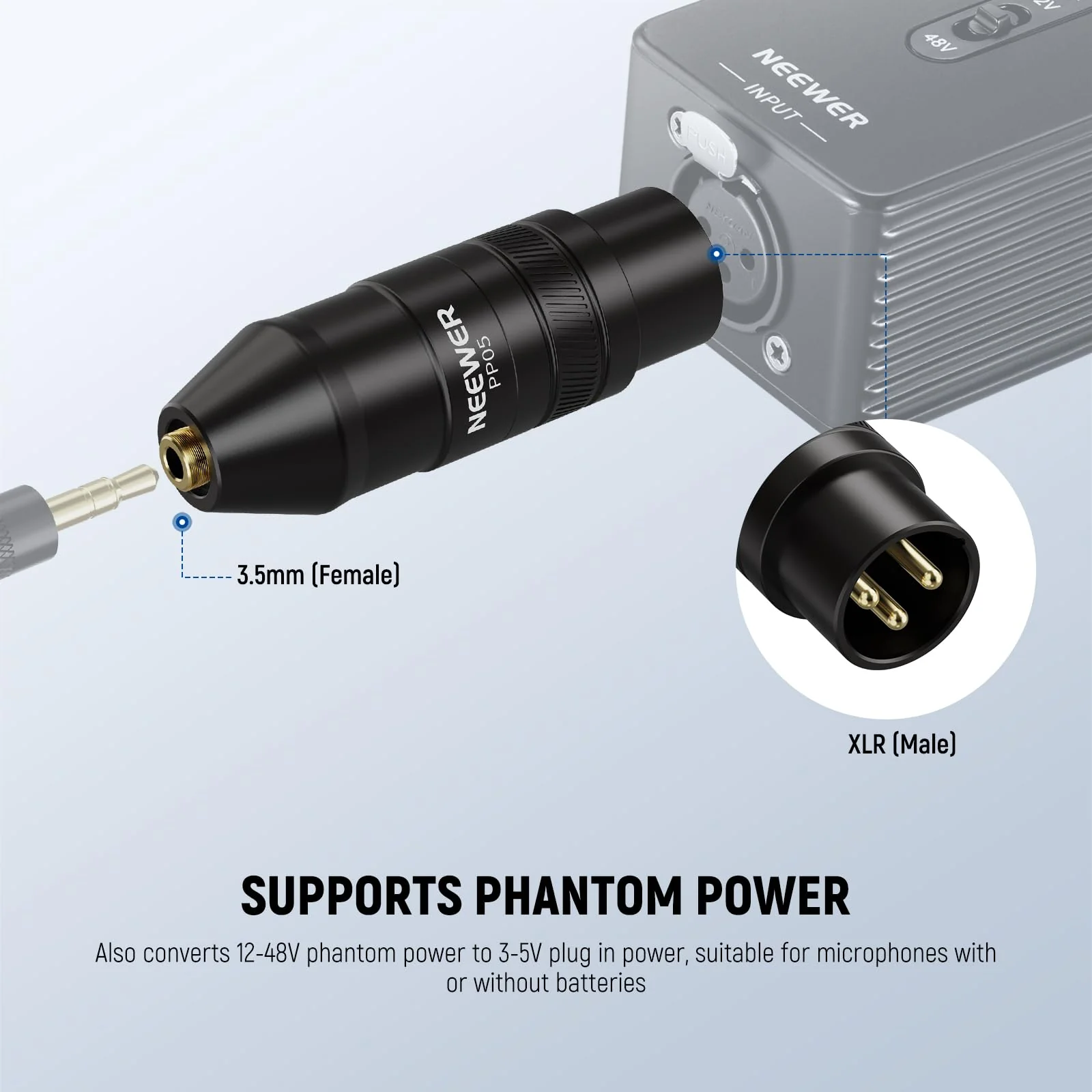 NEEWER 3-Pin XLR Male to 3.5mm Female TRS Transforming Adapter, Audio Converter for Camera, Camcorder, Video Recorder, Audio Mixer, Speake, Sound Drive, PP05 - Image 3