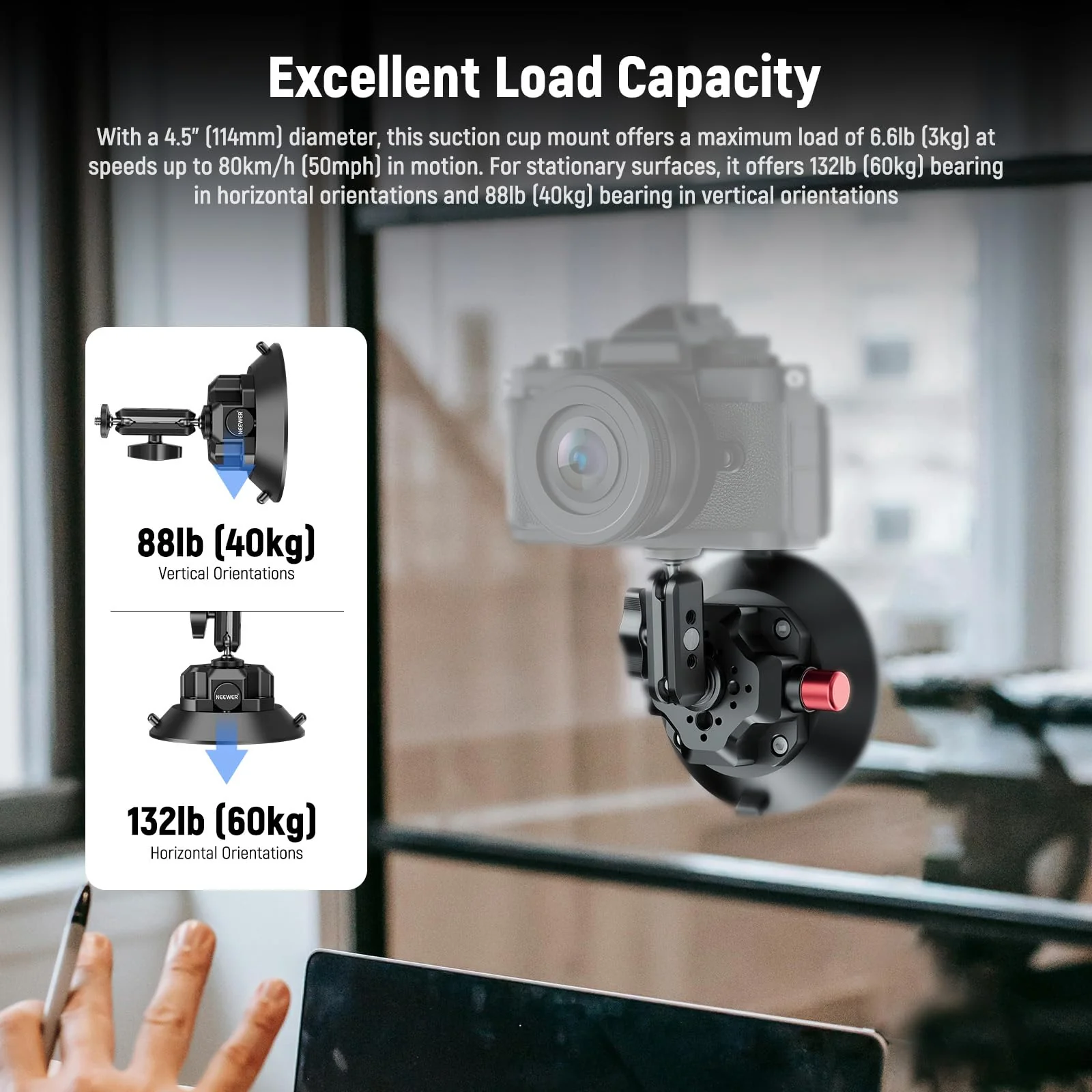 NEEWER 4.5" Suction Cup Camera Mount with Ball Head Magic Arm, 1/4" 3/8" ARRI Holes, Quick Release Car Mount with Phone Holder & Action Cam Adapter Compatible with iPhone DJI Insta360, CA105 - Image 3