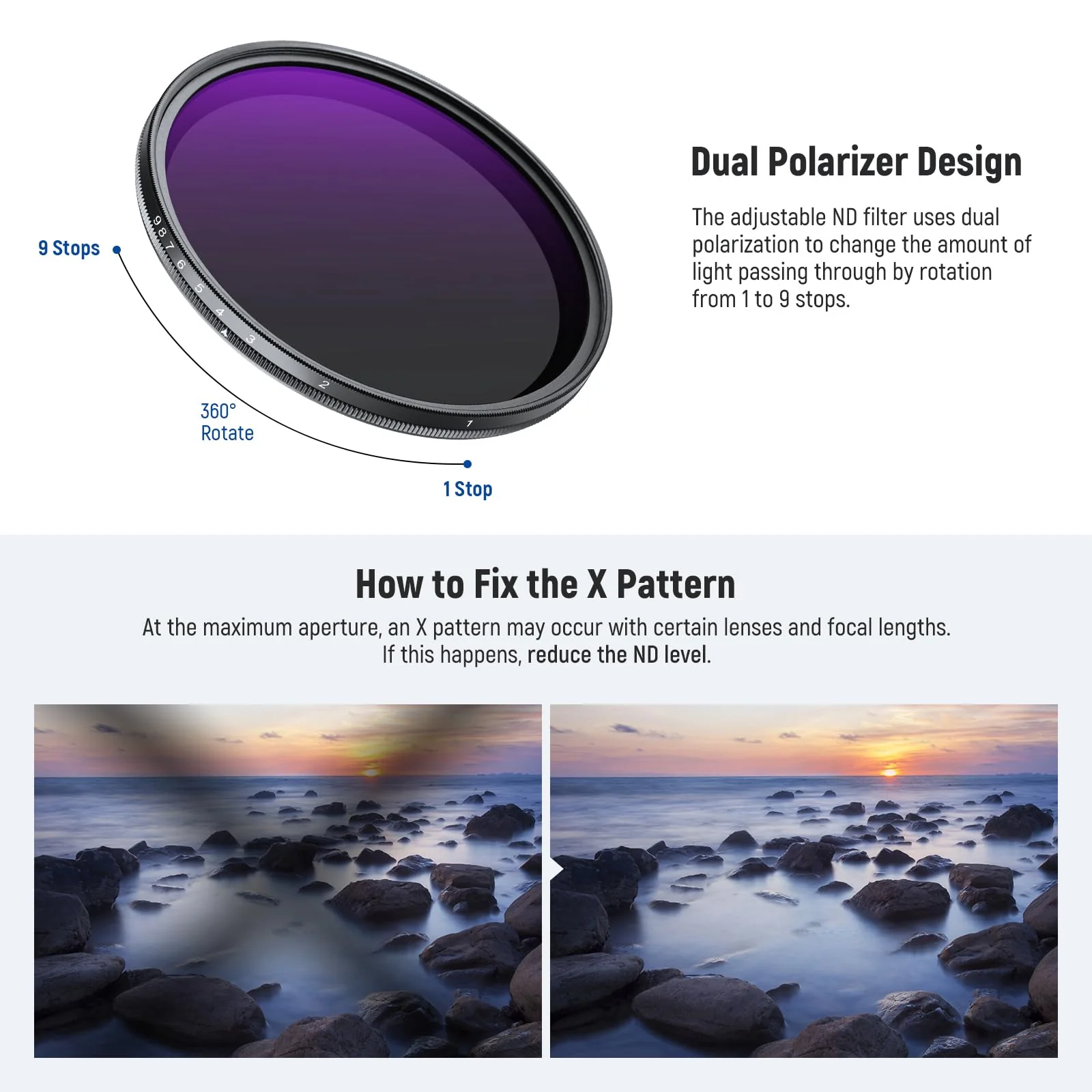 NEEWER 49mm ND2-400 (1-9 Stops) Variable ND Filter with Lens Cap, Lanyard, Cleaning Cloth, Precise Neutral Density Adjustment, Fingerprint & Scratch Resistant Multicoated Optical Glass - Image 5