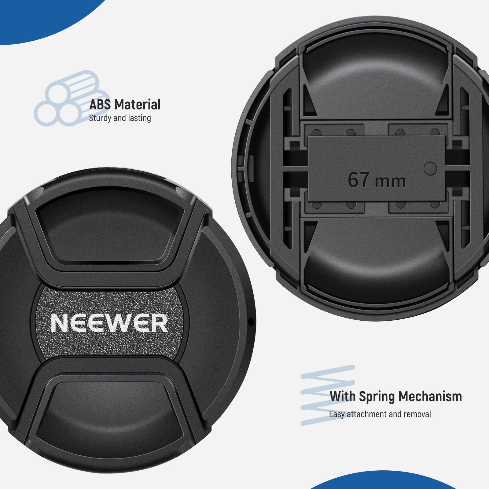 Neewer 67mm Lens Cap Kit (2 Pack), Lens Cover with Anti Loss Strap and Cleaning Cloth, Compatible with Canon Nikon Sony Fujifilm Panasonic Camera Lens of 67mm Diameter - Image 6
