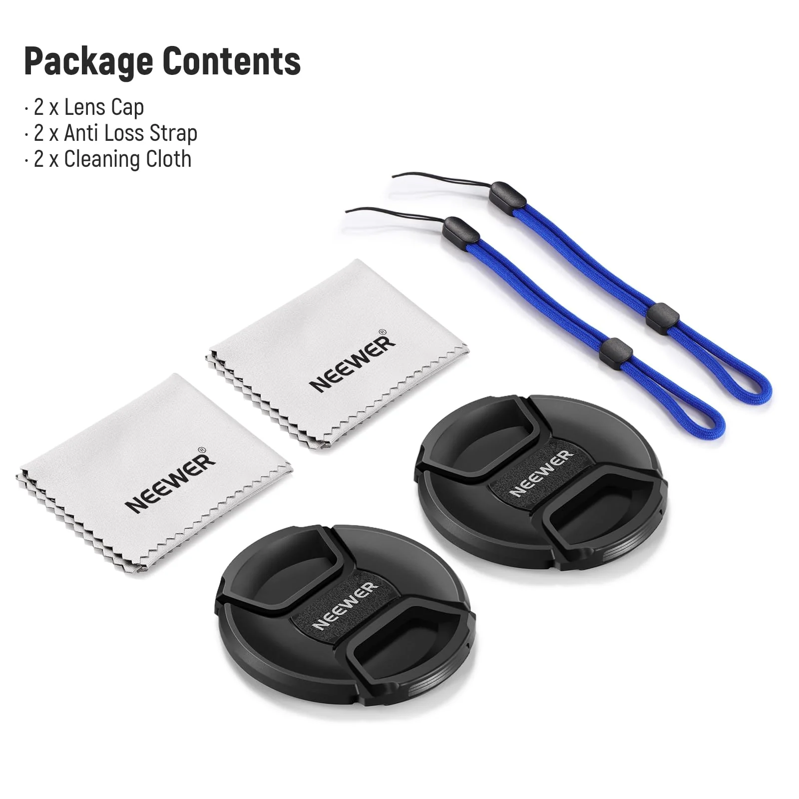 Neewer 67mm Lens Cap Kit (2 Pack), Lens Cover with Anti Loss Strap and Cleaning Cloth, Compatible with Canon Nikon Sony Fujifilm Panasonic Camera Lens of 67mm Diameter - Image 8