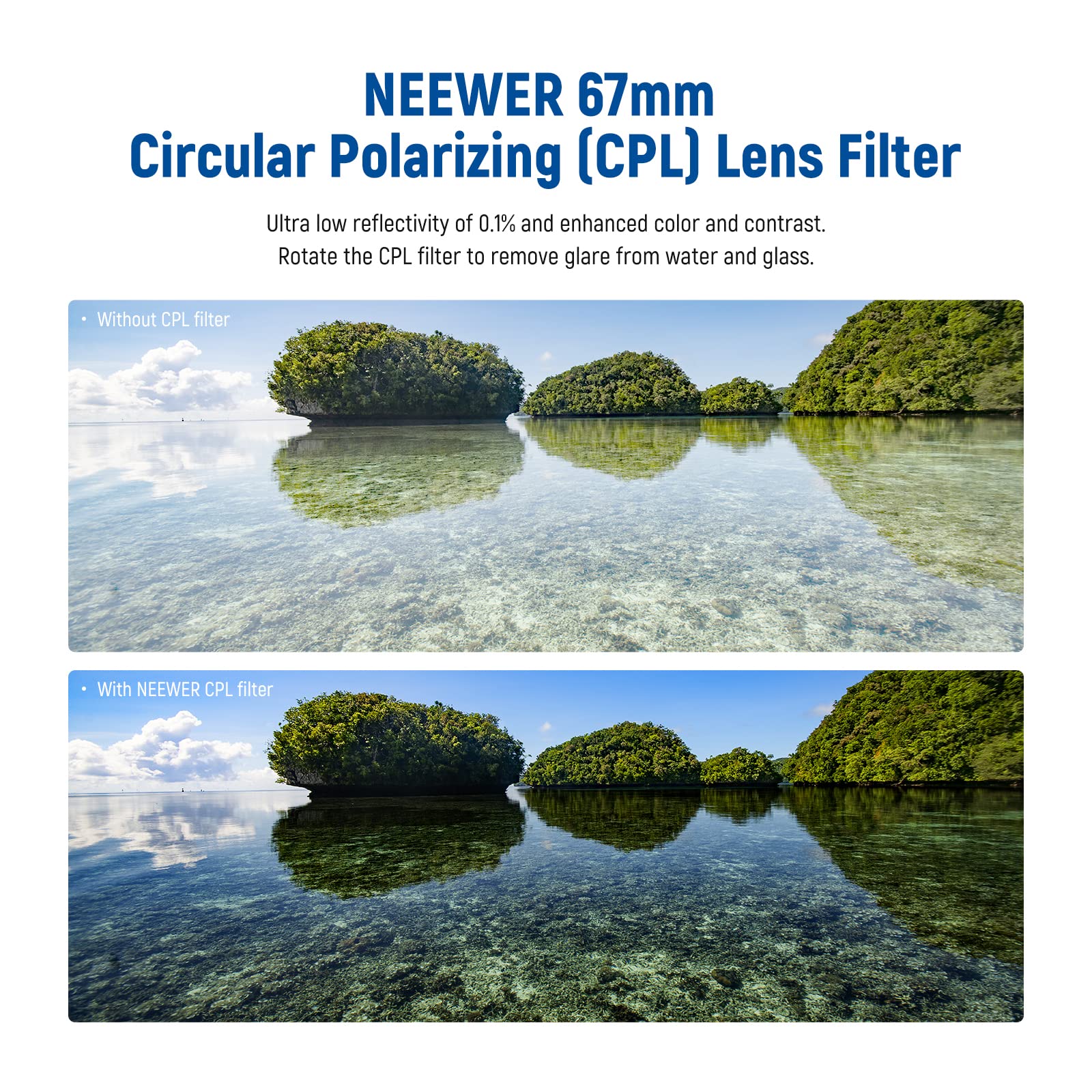 NEEWER 67mm Polarising Filter, CPL Filter with 30 Layers of Multi-Layer Polarising Film, Reduces Glare/Improves Contrast/Ultra Thin/Reduces Reflection/HD Optical Glass - Image 2