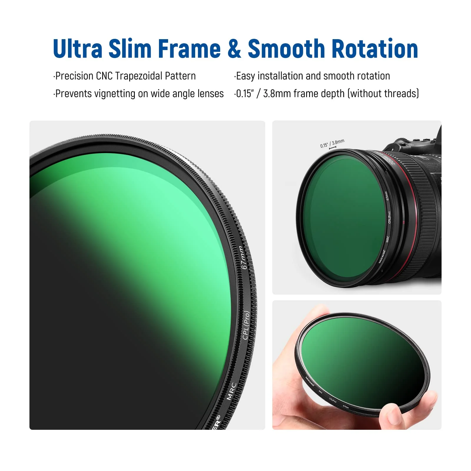 NEEWER 67mm Polarising Filter, CPL Filter with 30 Layers of Multi-Layer Polarising Film, Reduces Glare/Improves Contrast/Ultra Thin/Reduces Reflection/HD Optical Glass - Image 6