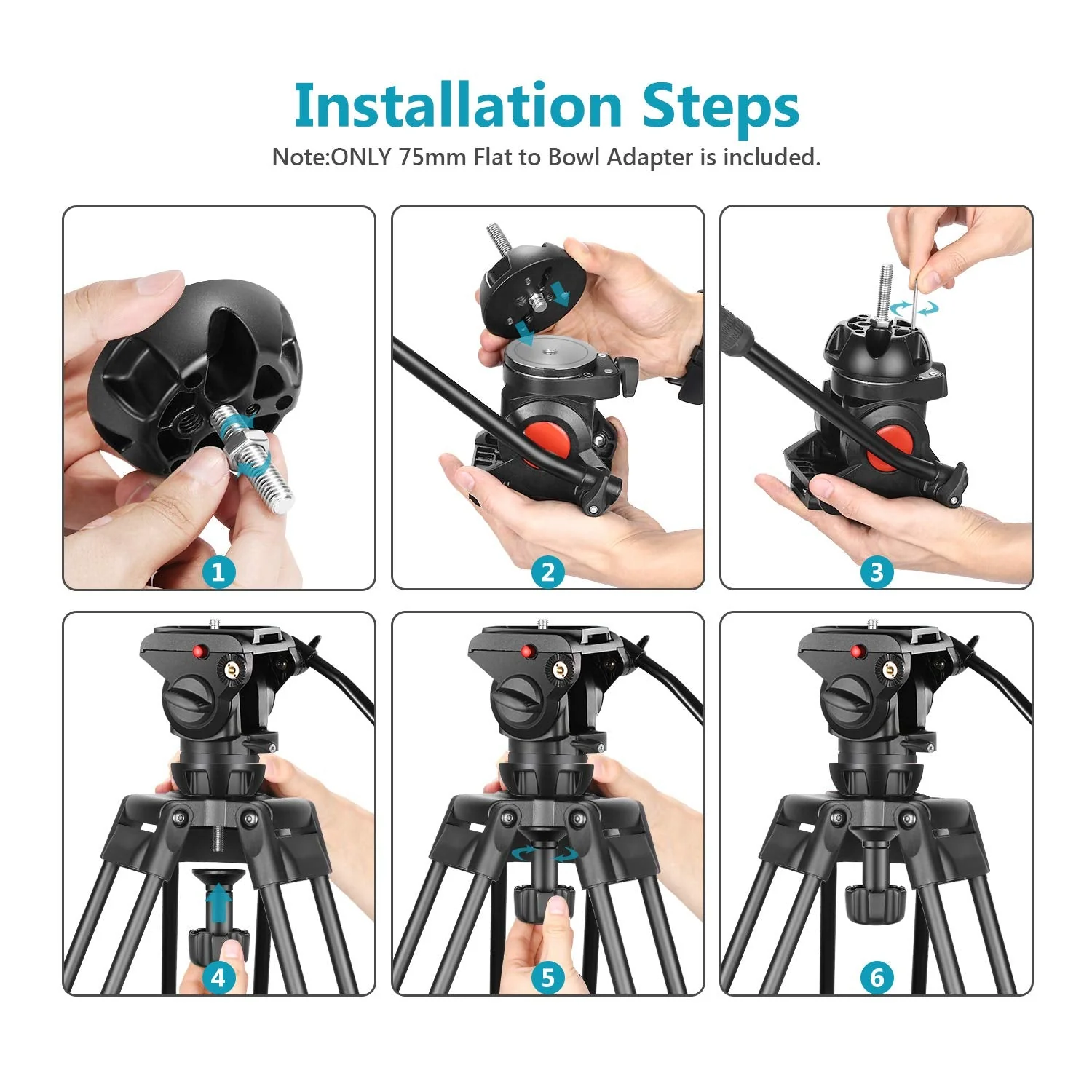 Neewer 75mm Bowl Adapter, Metal Half Ball Flat to Bowl Adapter Convert with 3/8-inch Screws Mount on Tripod and Fluid Head for Neewer TA60/2500/3500 - Image 6