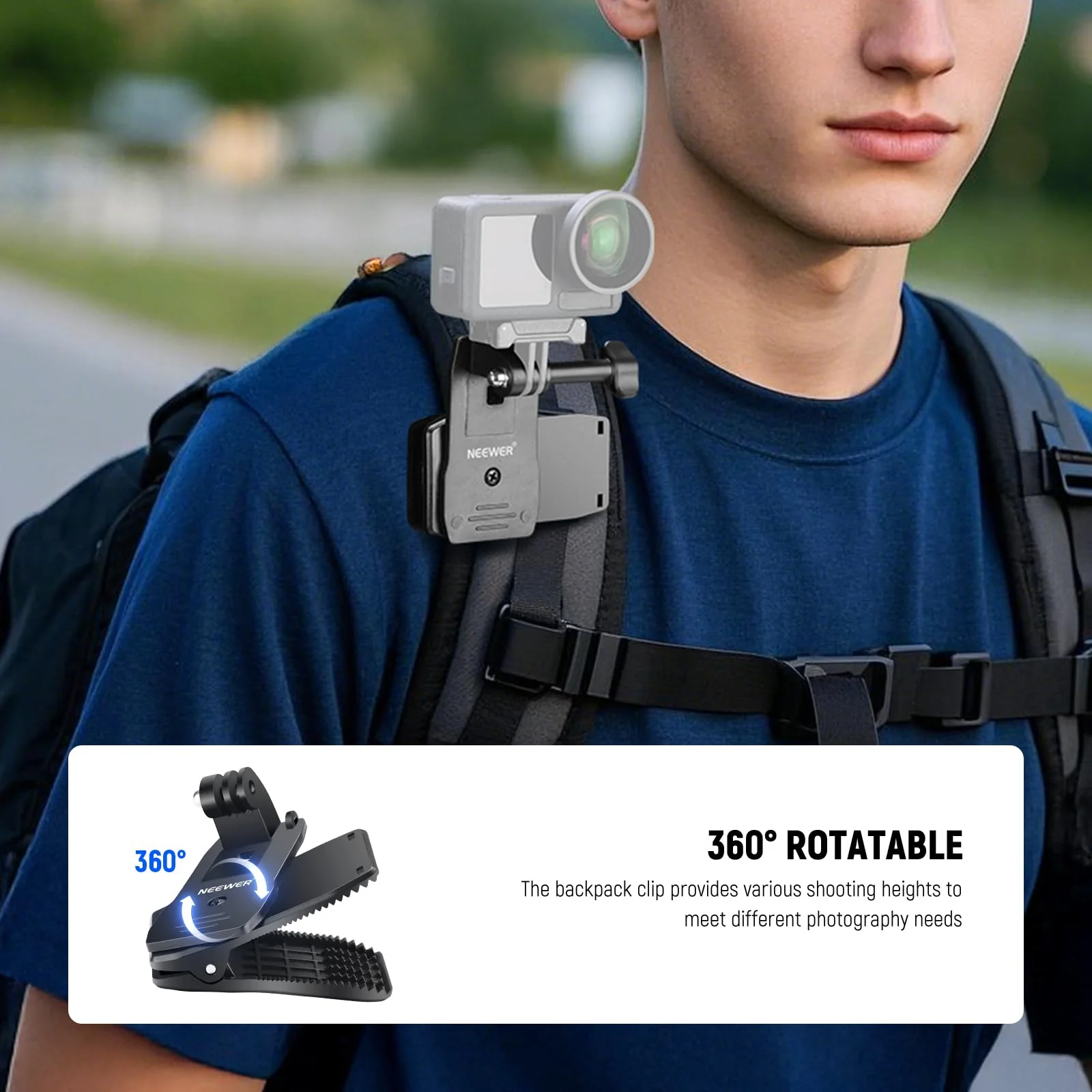 NEEWER Accessory Set Compatible with GoPro Hero Insta360 DJI AKASO Action Camera, Quick Change Head Strap Head Strap Holder, Chest Strap, Backpack Hat Clip Holder & 360° Wrist Strap for GP-75 GP-75 Accessory - Image 4