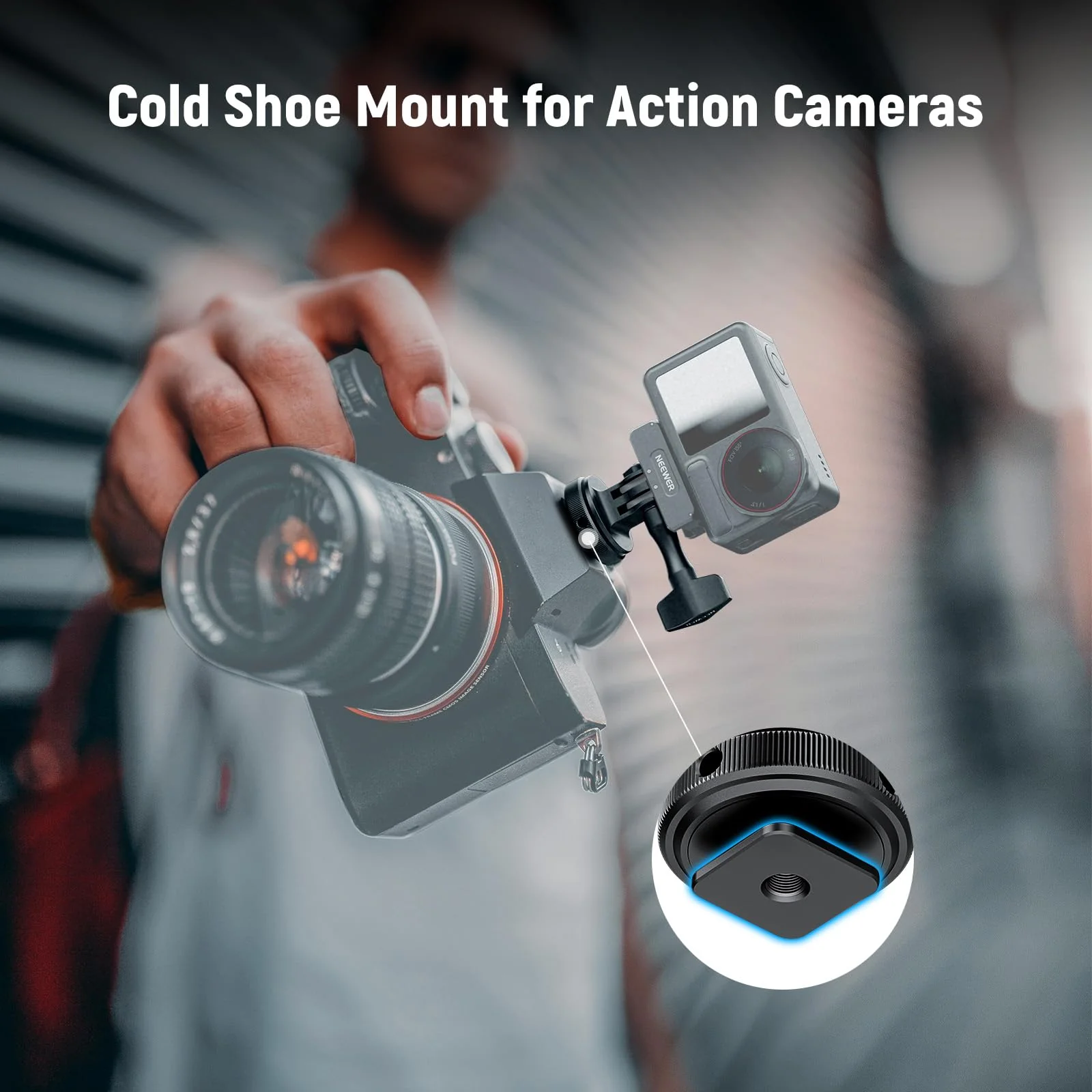 NEEWER Action Camera Cold Shoe Mount Adapter Compatible with GoPro Accessories Go Pro DJI Insta360 AKASO, Metal 1/4" Thread Hot Shoe Mount for Mini Tripod Selfie Stick, 180° Tilt, GP-63 - Image 2