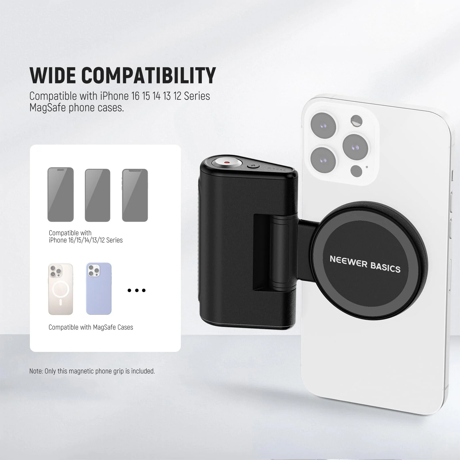 NEEWER Basics Magnetic Phone Camera Grip Handle with Shutter Remote Compatible with MagSafe iPhone ONLY, 18W Magnetic Charging, 5000mAh Rechargeable for Vlog Selfie Tripod Video Recording, WS-25001 - Image 4