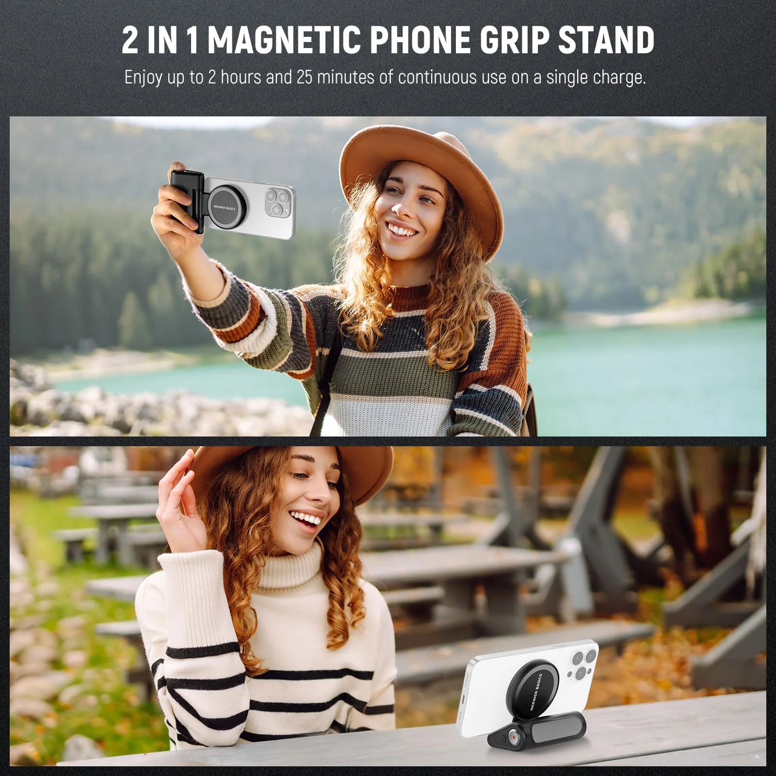 NEEWER Basics Magnetic Phone Camera Grip Handle with Shutter Remote Compatible with MagSafe iPhone ONLY, 18W Magnetic Charging, 5000mAh Rechargeable for Vlog Selfie Tripod Video Recording, WS-25001 - Image 6