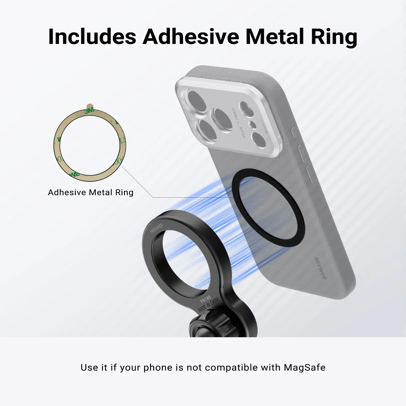 NEEWER Basics Magnetic Phone Tripod Mount Adapter, 360° Ball Head Aluminum Compact Lightweight Portable Phone Holder Attachment Compatible with MagSafe iPhone Samsung Android Video Recording, PA149 - Image 4