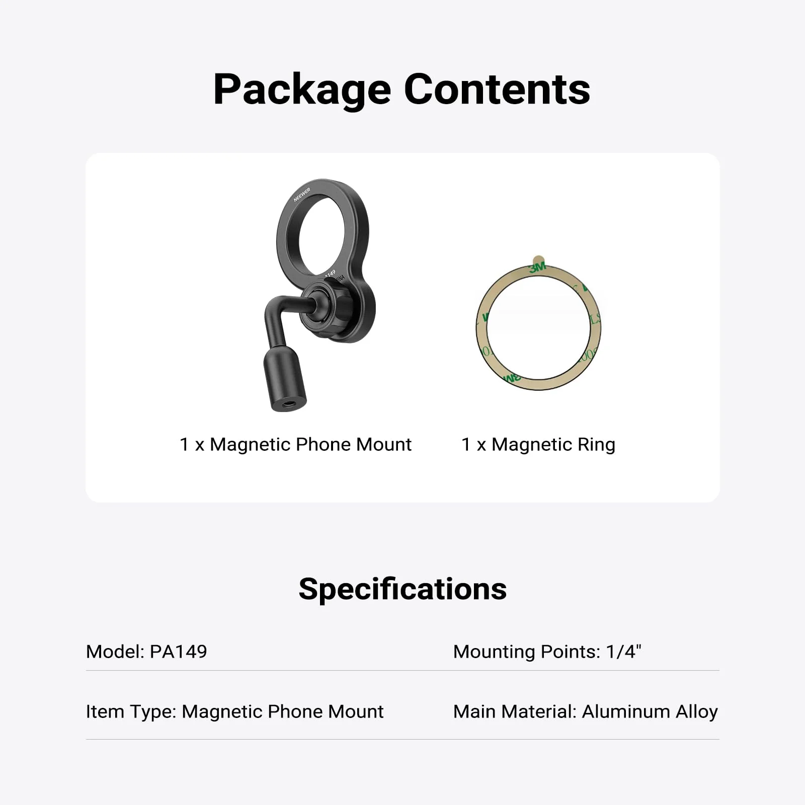 NEEWER Basics Magnetic Phone Tripod Mount Adapter, 360° Ball Head Aluminum Compact Lightweight Portable Phone Holder Attachment Compatible with MagSafe iPhone Samsung Android Video Recording, PA149 - Image 7