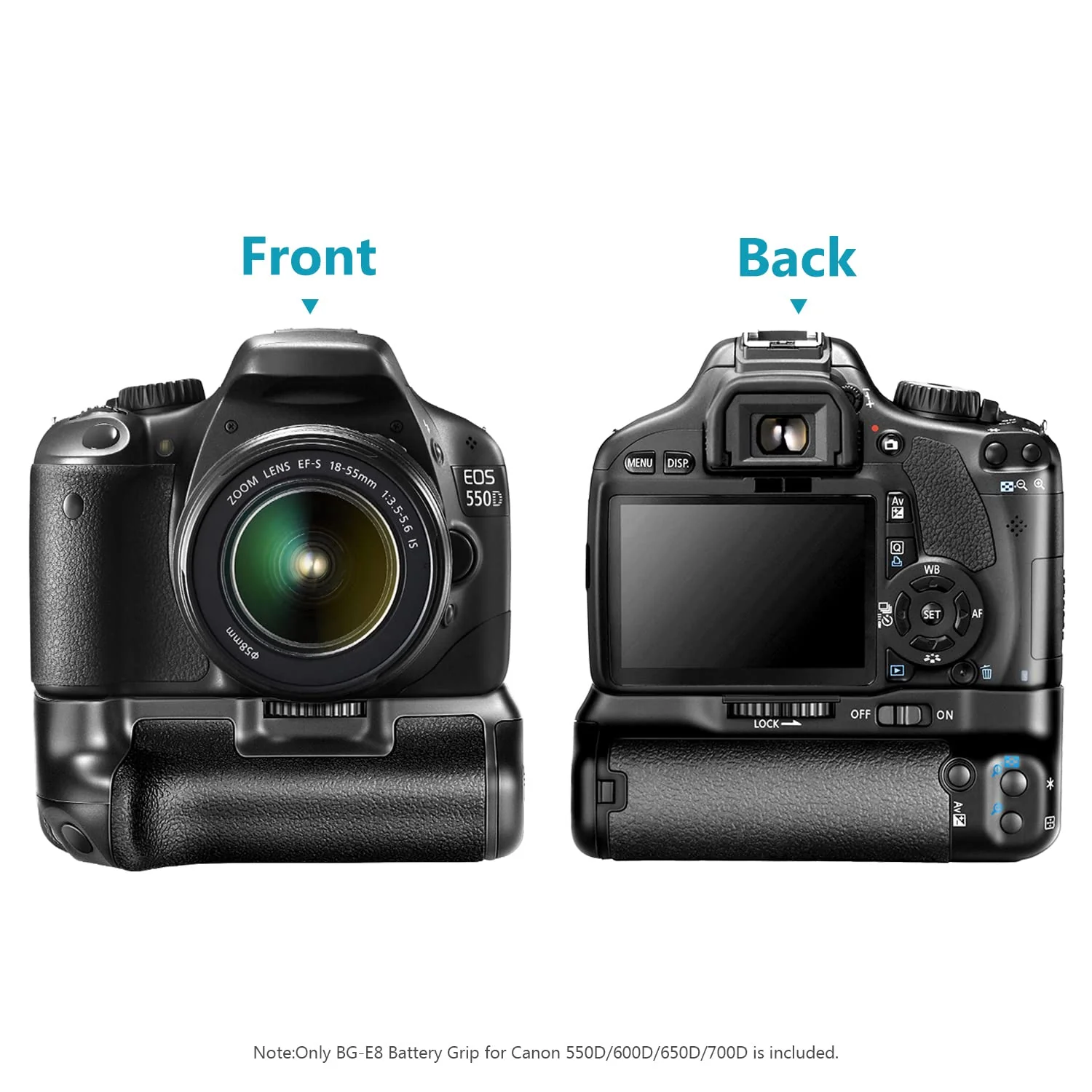 Neewer BG-E8 Replacement Battery Grip for Canon EOS 550D 600D 650D 700D/ Rebel T2i T3i T4i T5i SLR Cameras Standard Packaging - Image 8