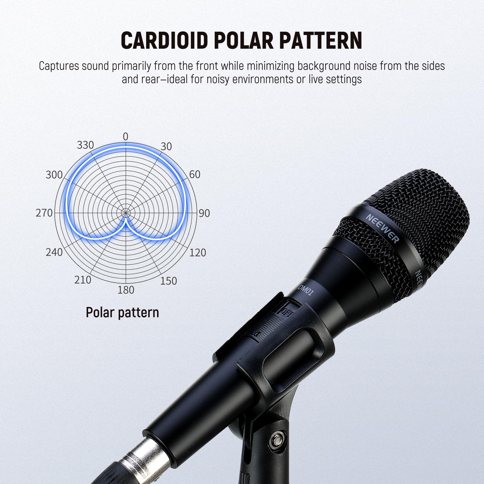 NEEWER DM01 Cardioid Dynamic Microphone with XLR Cable for Podcast Singing PC Gaming Streaming Studio Vocals, Speeches, Live Performances, 600Ω +/- 30% Impedance, 100Hz-10KHz Frequency Range - Image 3