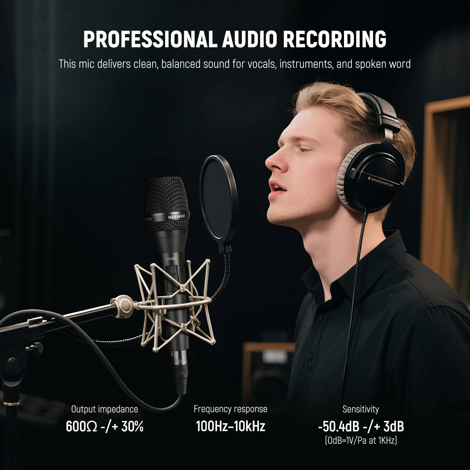 NEEWER DM01 Cardioid Dynamic Microphone with XLR Cable for Podcast Singing PC Gaming Streaming Studio Vocals, Speeches, Live Performances, 600Ω +/- 30% Impedance, 100Hz-10KHz Frequency Range - Image 4