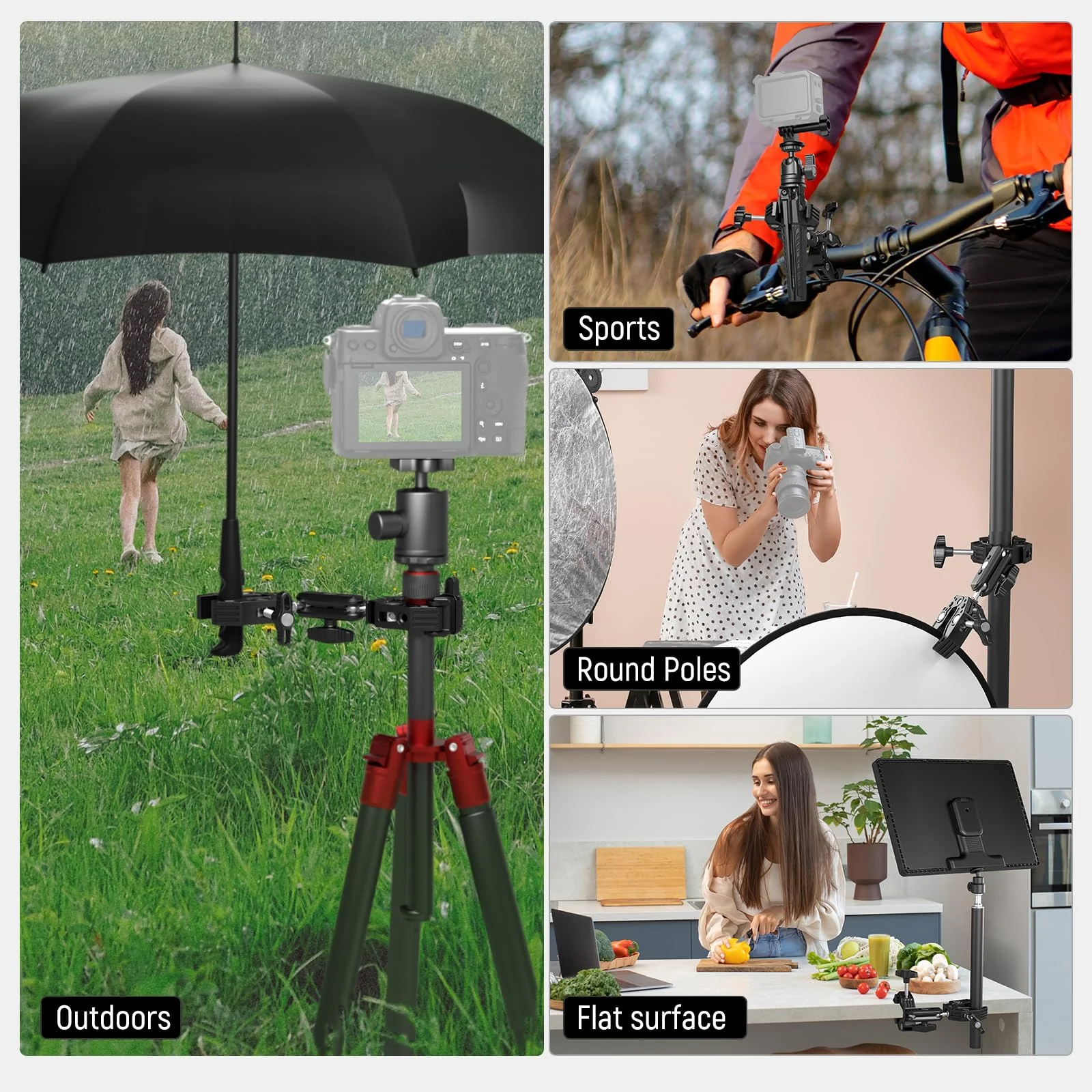 NEEWER Double Super Clamp with Magic Arm, Cleaning Cloth, Umbrella Camera Pole Clamp Mount for Desk Photo Studio Light Stand, Reflector, Scrim, Cross Bar, Motorcycle, Photography Accessories, UA036 - Image 6
