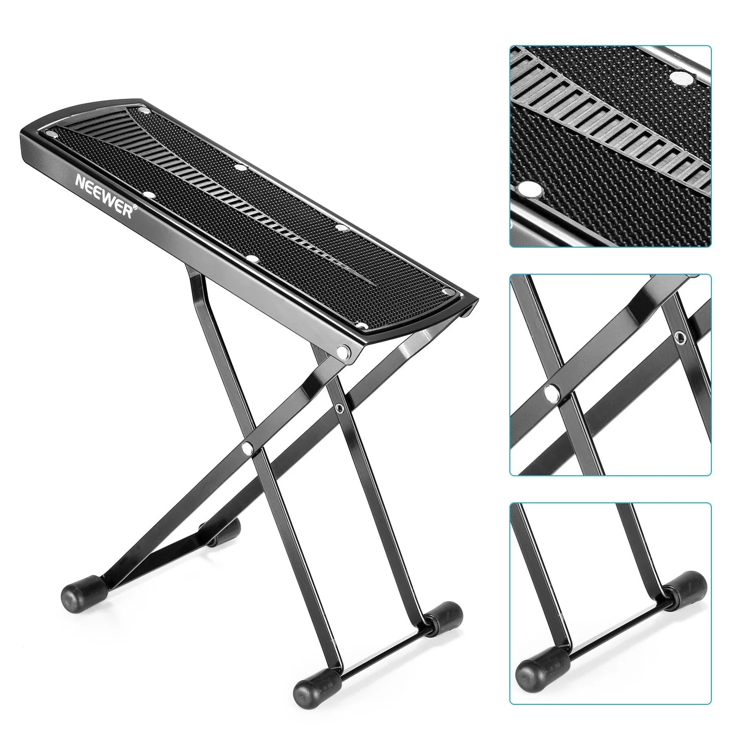 Neewer Extra Sturdy Guitar Foot Rest Made of Solid Iron, Provides Six Easily Adjusted Height Positions, Excellent Stability with Rubber End Caps and Non-Slip Rubber Pad (Black) - Image 2