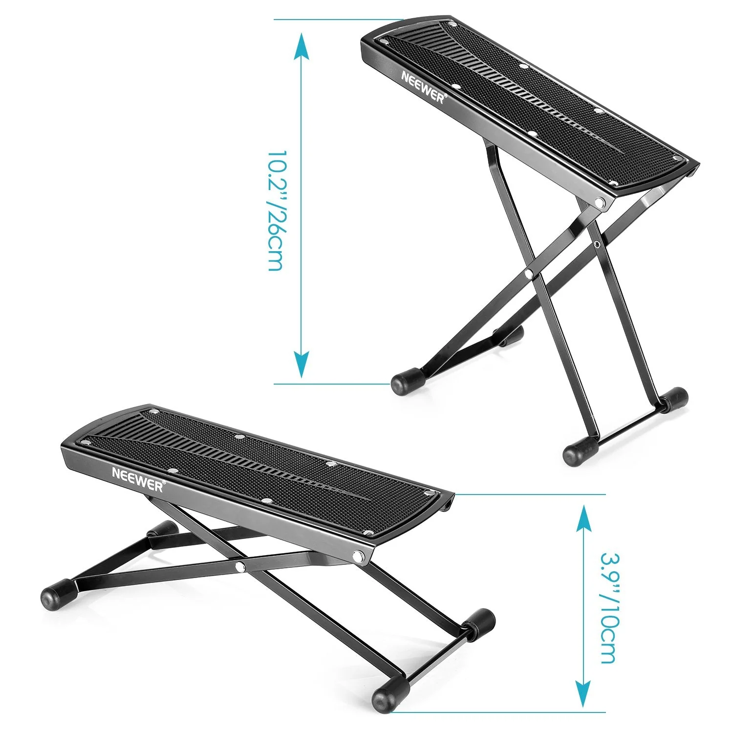 Neewer Extra Sturdy Guitar Foot Rest Made of Solid Iron, Provides Six Easily Adjusted Height Positions, Excellent Stability with Rubber End Caps and Non-Slip Rubber Pad (Black) - Image 4