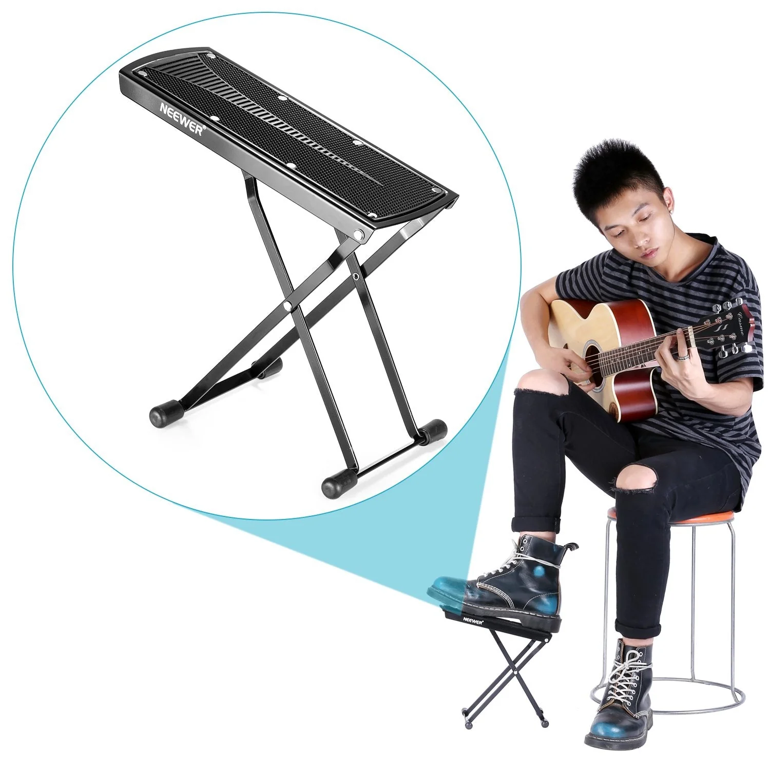 Neewer Extra Sturdy Guitar Foot Rest Made of Solid Iron, Provides Six Easily Adjusted Height Positions, Excellent Stability with Rubber End Caps and Non-Slip Rubber Pad (Black) - Image 7