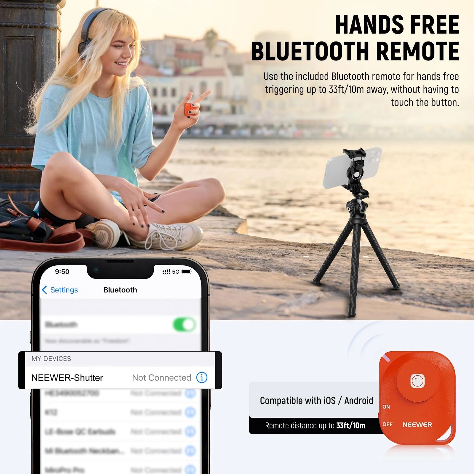 NEEWER Flexible Tripod with Remote, Mini Camera Phone Tripod Stand with Hidden Phone Holder&Action Camera Adapter Compatible with iPhone GoPro Hero13 12 11 10 DJI Insta360 Samsung for Vlogging, TP34 - Image 2