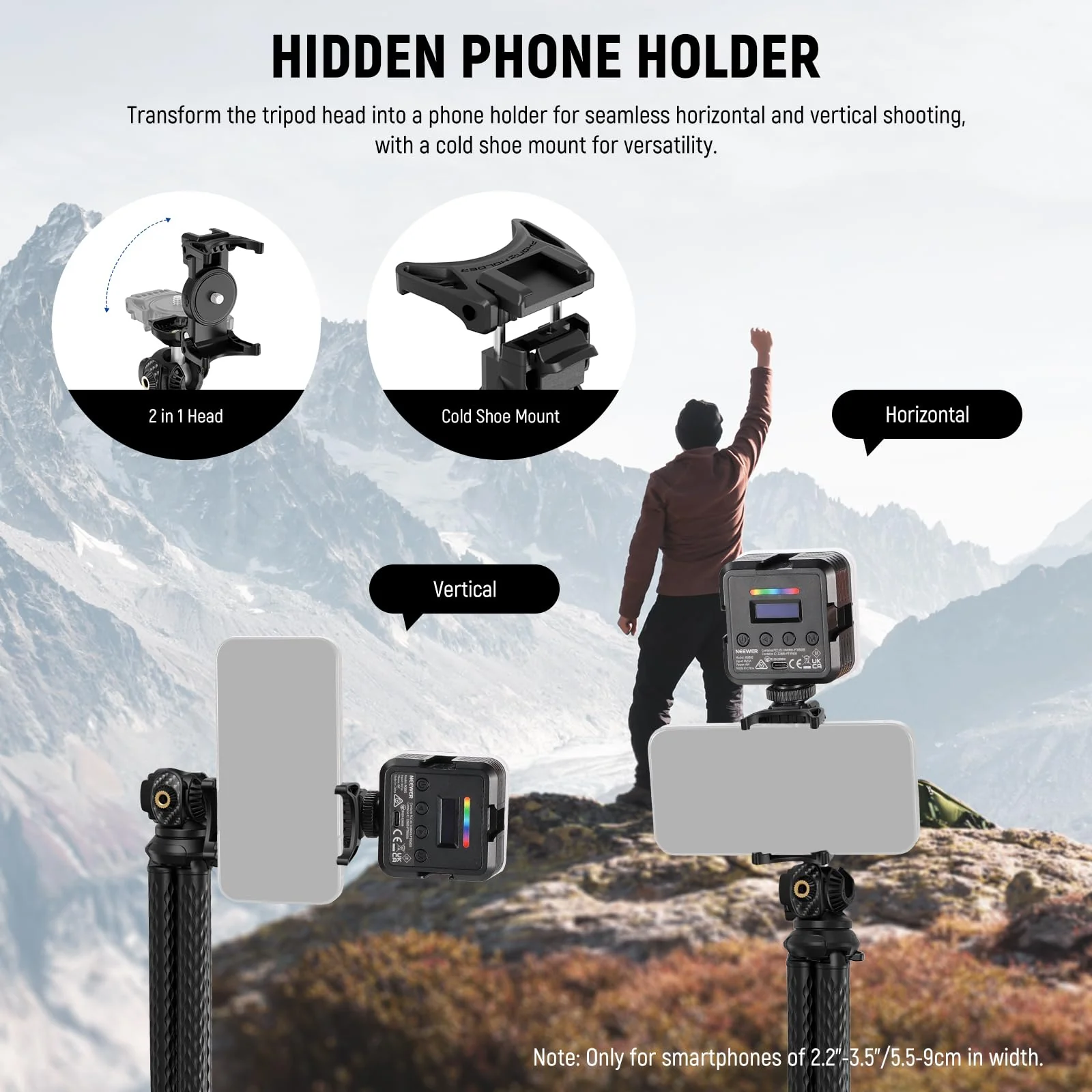 NEEWER Flexible Tripod with Remote, Mini Camera Phone Tripod Stand with Hidden Phone Holder&Action Camera Adapter Compatible with iPhone GoPro Hero13 12 11 10 DJI Insta360 Samsung for Vlogging, TP34 - Image 4