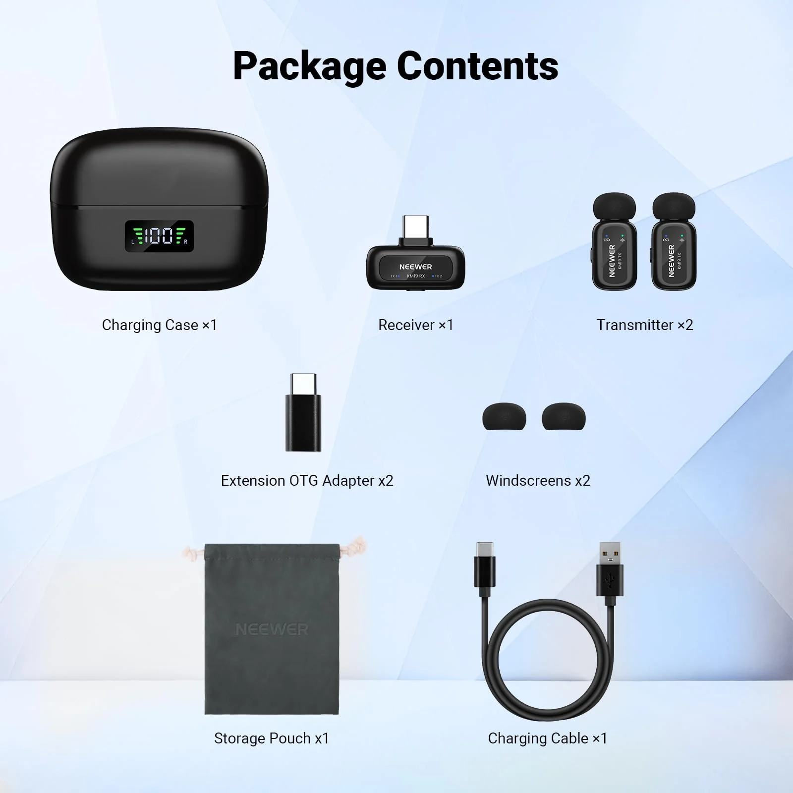 NEEWER KM19 Lightweight Wireless Lapel Microphone, 48kHz/24bit 30H Battery 3-Level Noise Cancelling Mute Stereo 100m Range Mini Lav Mic with App Control, Compatible with iPhone Android Phone PC - Image 9