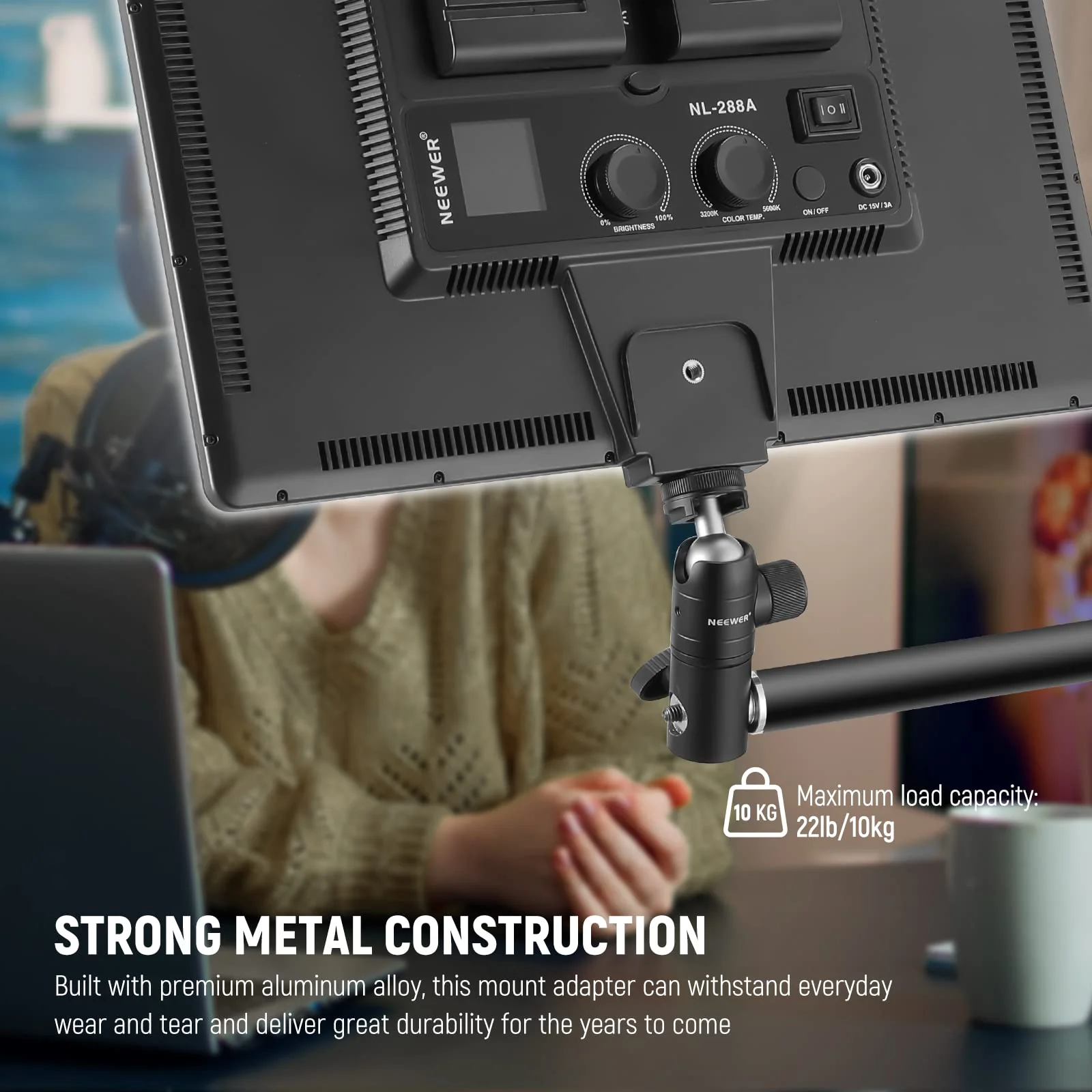 NEEWER Light Stand Mount Adapter with Cold Shoe and 1/4” Screw Mini Ball Head, Reversible Mounting Plate for Camera Monitor Ring Light, Fits Flat Head Light Stand/Boom arm/C Stand, Max. Load 22lb/10kg ST-GM06 - Image 7