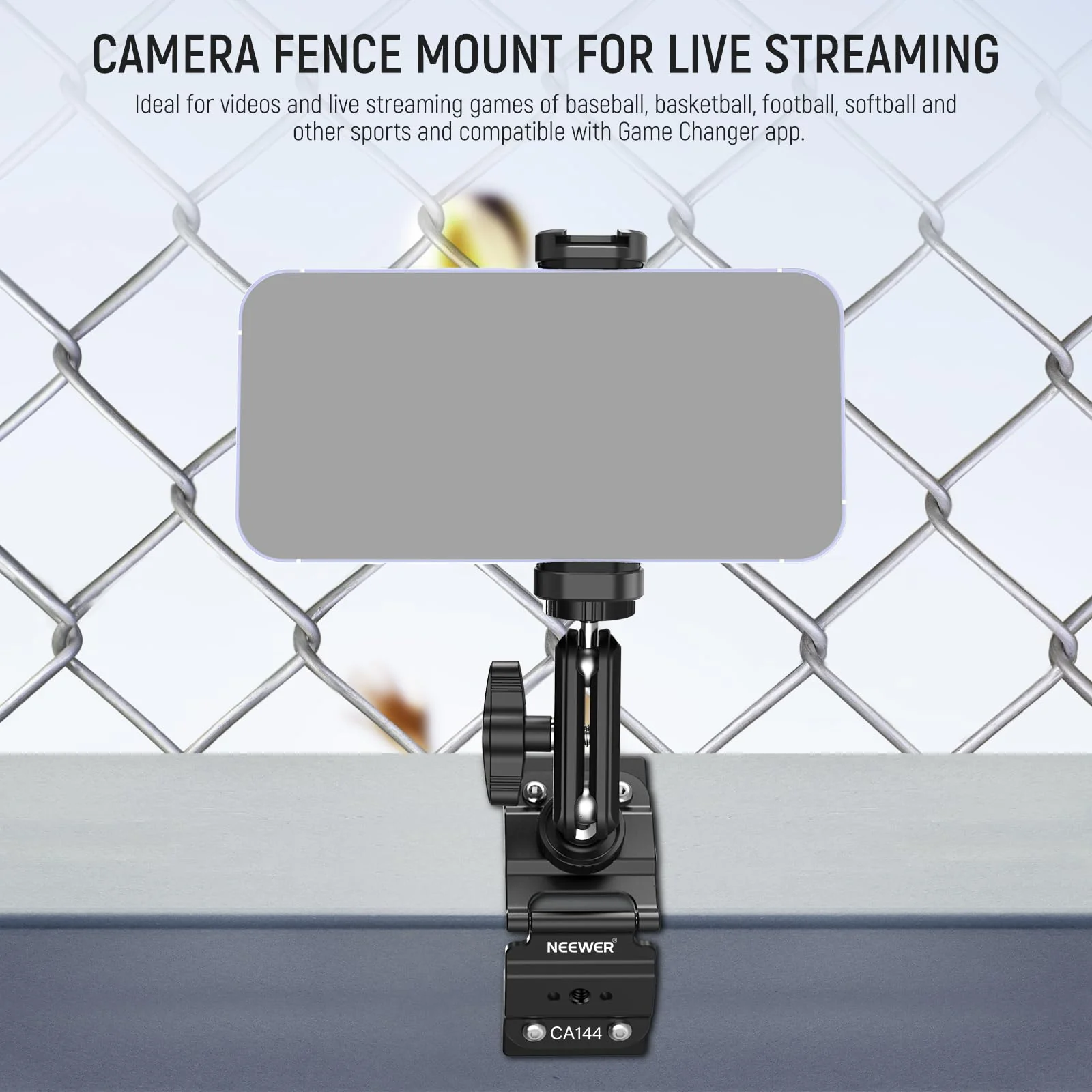NEEWER Magnetic Fence Mount Compatible with Mevo Start Pocket Radar GoPro Insta360 DJI, Dual Mounting Kit Compatible with Gamechanger App for Baseball Live Streaming, Metal Camera Post Mount, CA144 - Image 3
