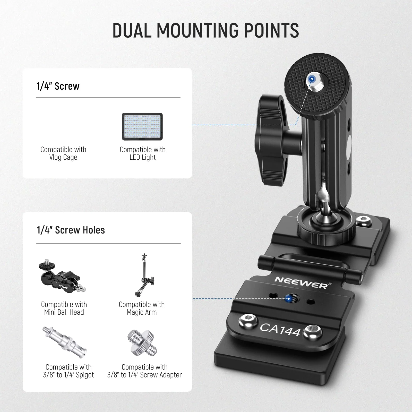 NEEWER Magnetic Fence Mount Compatible with Mevo Start Pocket Radar GoPro Insta360 DJI, Dual Mounting Kit Compatible with Gamechanger App for Baseball Live Streaming, Metal Camera Post Mount, CA144 - Image 5