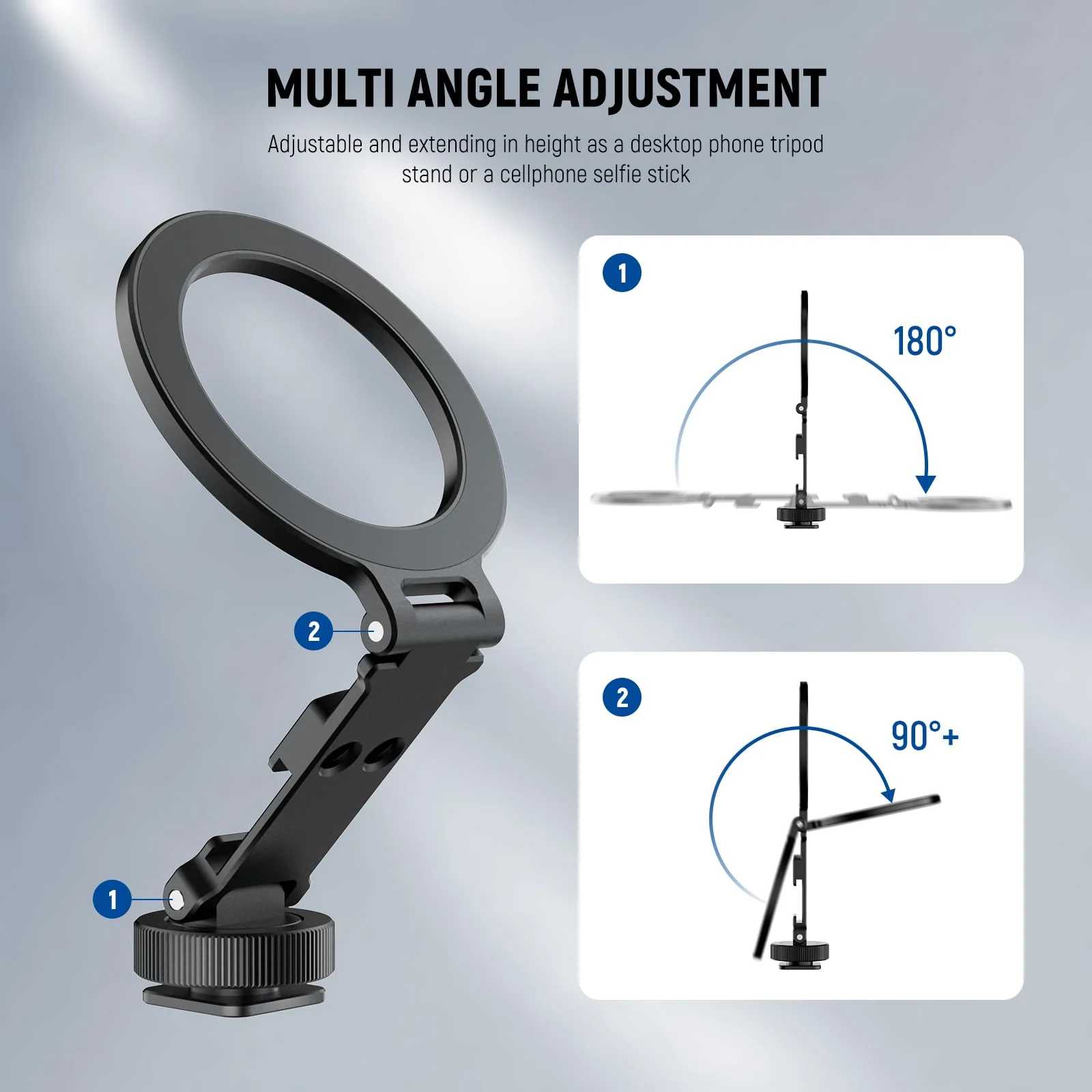 NEEWER Magnetic Tripod Phone Mount Cold Shoe Adapter, Aluminum Compact Lightweight Portable Phone Holder Attachment for Camera, Compatible with MagSafe iPhone Samsung Android Video Recording, CA163 - Image 2