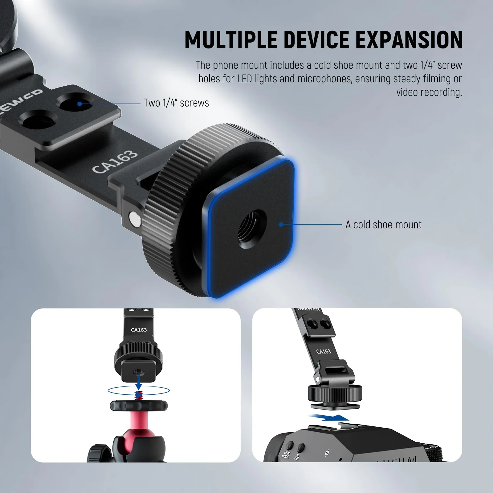 NEEWER Magnetic Tripod Phone Mount Cold Shoe Adapter, Aluminum Compact Lightweight Portable Phone Holder Attachment for Camera, Compatible with MagSafe iPhone Samsung Android Video Recording, CA163 - Image 4
