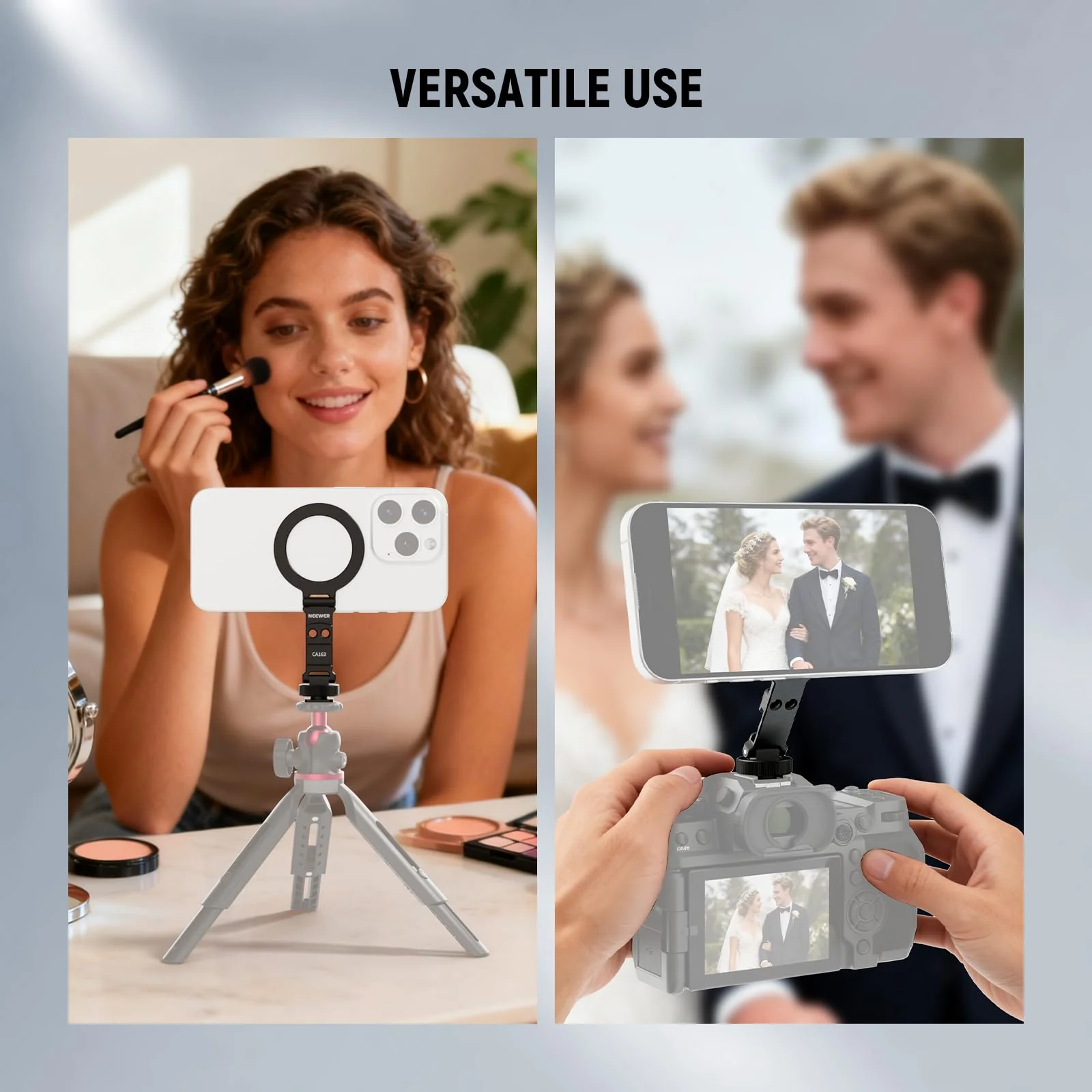 NEEWER Magnetic Tripod Phone Mount Cold Shoe Adapter, Aluminum Compact Lightweight Portable Phone Holder Attachment for Camera, Compatible with MagSafe iPhone Samsung Android Video Recording, CA163 - Image 6