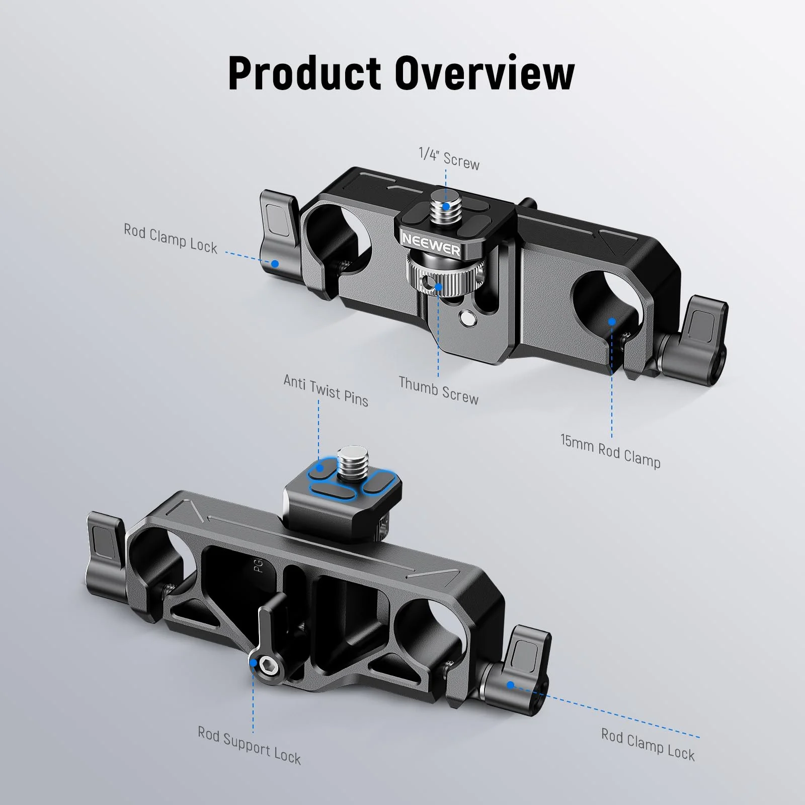 NEEWER Matte Box Support, LWS 15mm Dual Rod Clamps with 1/4" Screw & 0.9"/22mm Vertical Adjustment, Compatible with SmallRig NEEWER Mini Matte Boxes, PG013 - Image 6