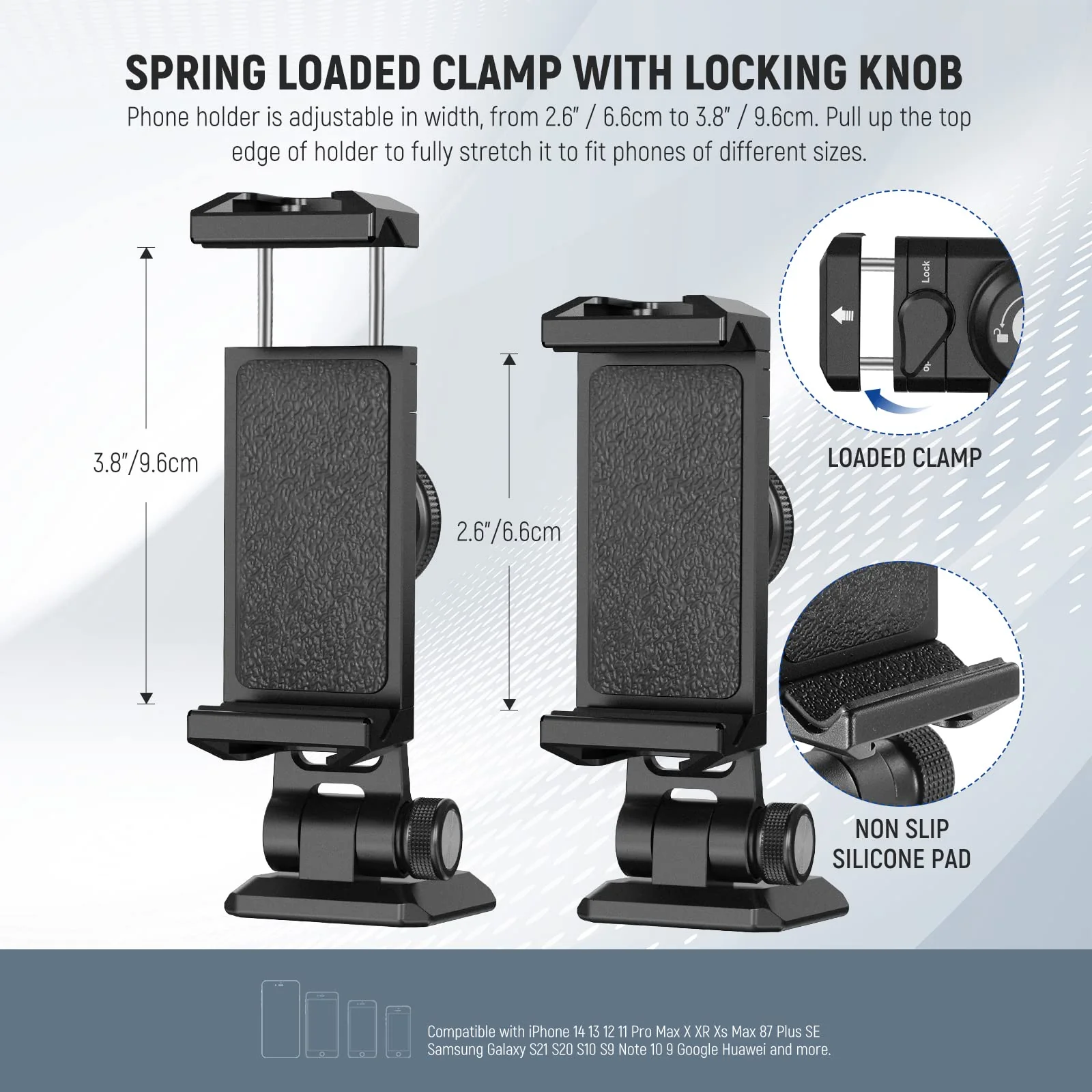 NEEWER Metal Phone Tripod Mount Adapter with Arca QR Base, Cold Shoe, 360° Swivel 180° Tilt, Phone Holder Compatible with iPhone 15 Pro Max Galaxy S24 SP-02 - Image 3