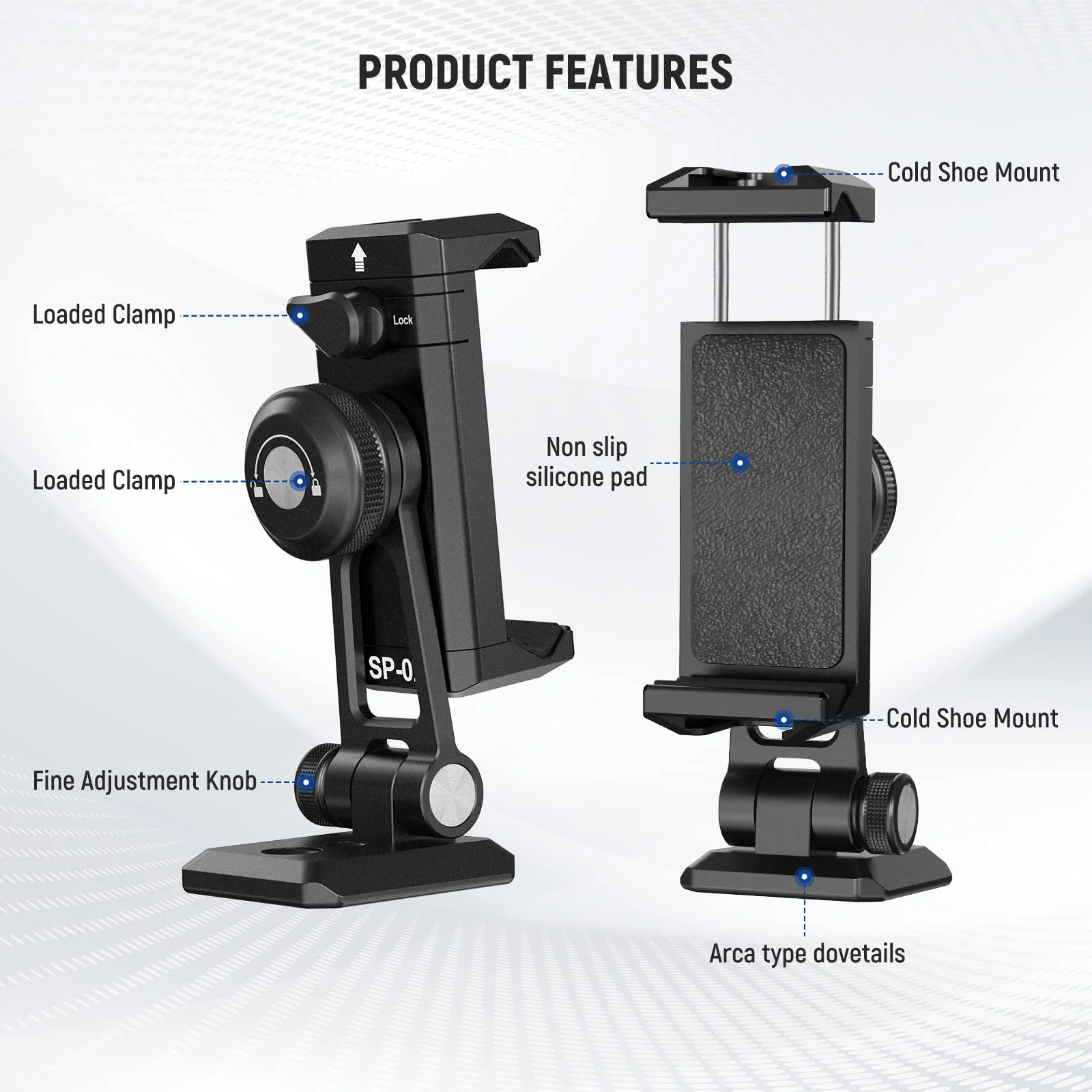 NEEWER Metal Phone Tripod Mount Adapter with Arca QR Base, Cold Shoe, 360° Swivel 180° Tilt, Phone Holder Compatible with iPhone 15 Pro Max Galaxy S24 SP-02 - Image 7