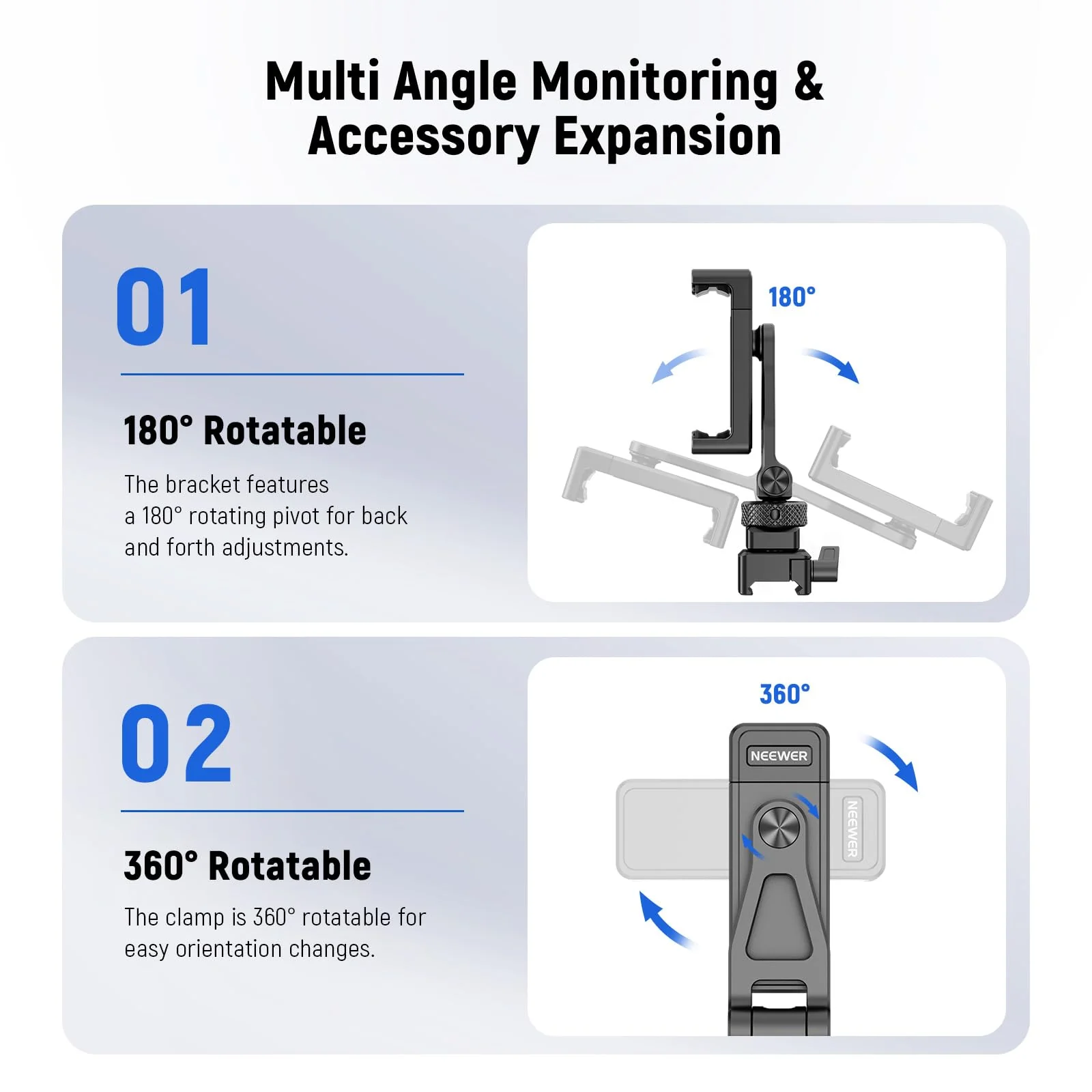 NEEWER Metal Phone Tripod Mount with Cold Shoe NATO Clamp Compatible with DJI RS5 RS4 RS3 Pro RS2 RSC2 Gimbal Stabilizer, 180° Tilt Phone Clip Holder Compatible with iPhone 15 Pro Camera Cage, GA010 GA010 with Nato Clamp - Image 4