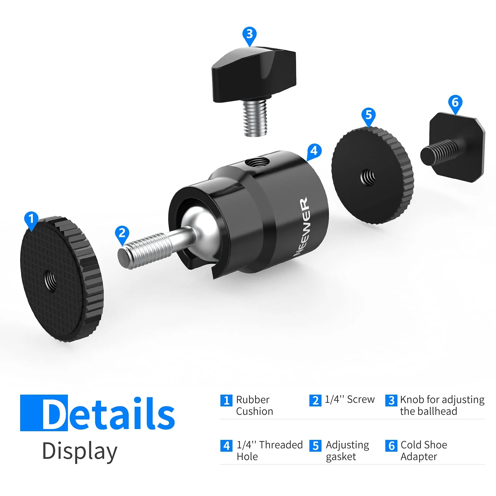 NEEWER Mini Ball Head with Cold Shoe & 1/4” Screw, 2 Pack, 360° Swivel 90° Tilt Ballhead Camera Mount Hot Shoe Adapter for Camera, Camcorder, Smartphone, LED Video Light, Microphone, Ring Light, ST17 ST17（2-Pack） - Image 2