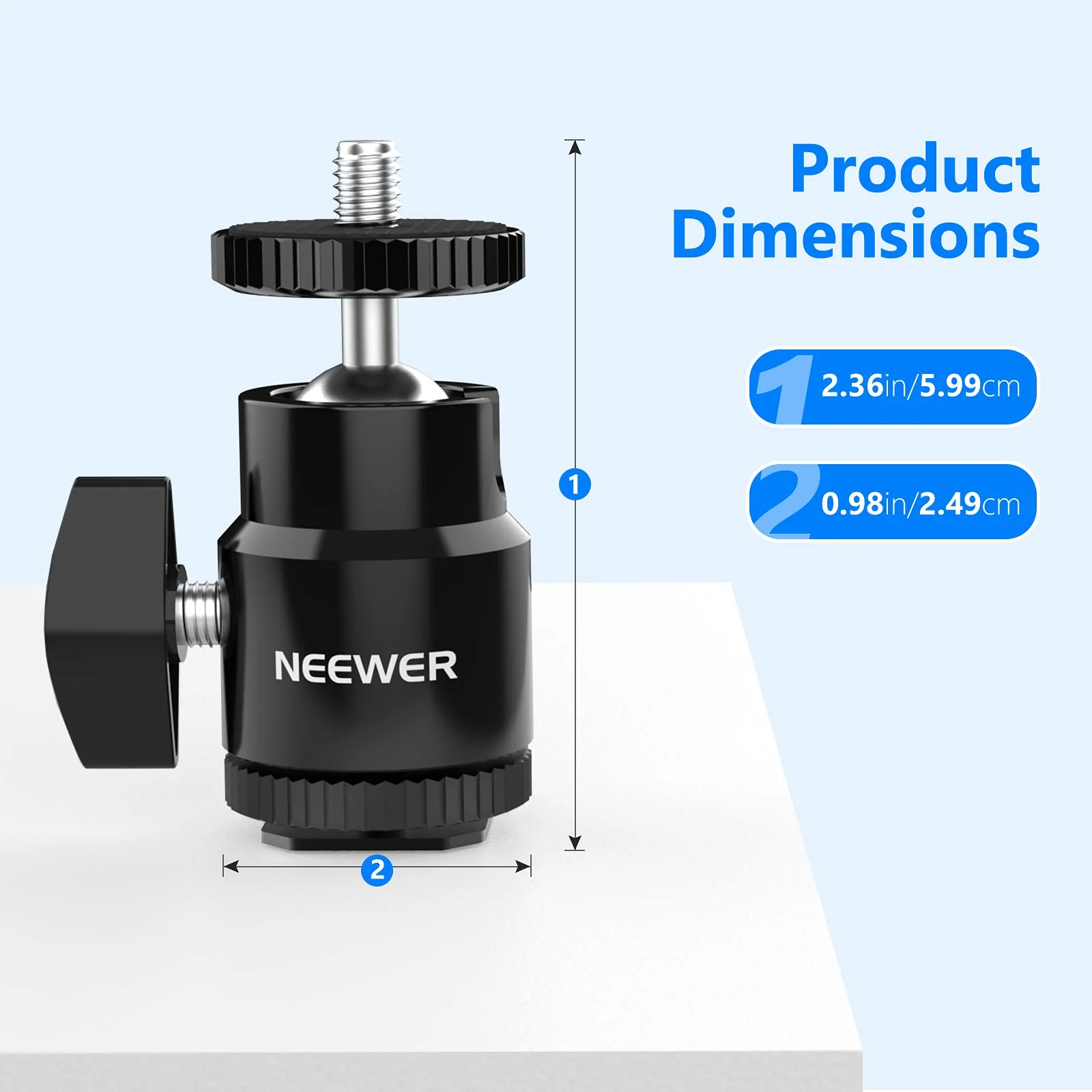 NEEWER Mini Ball Head with Cold Shoe & 1/4” Screw, 2 Pack, 360° Swivel 90° Tilt Ballhead Camera Mount Hot Shoe Adapter for Camera, Camcorder, Smartphone, LED Video Light, Microphone, Ring Light, ST17 ST17（2-Pack） - Image 7