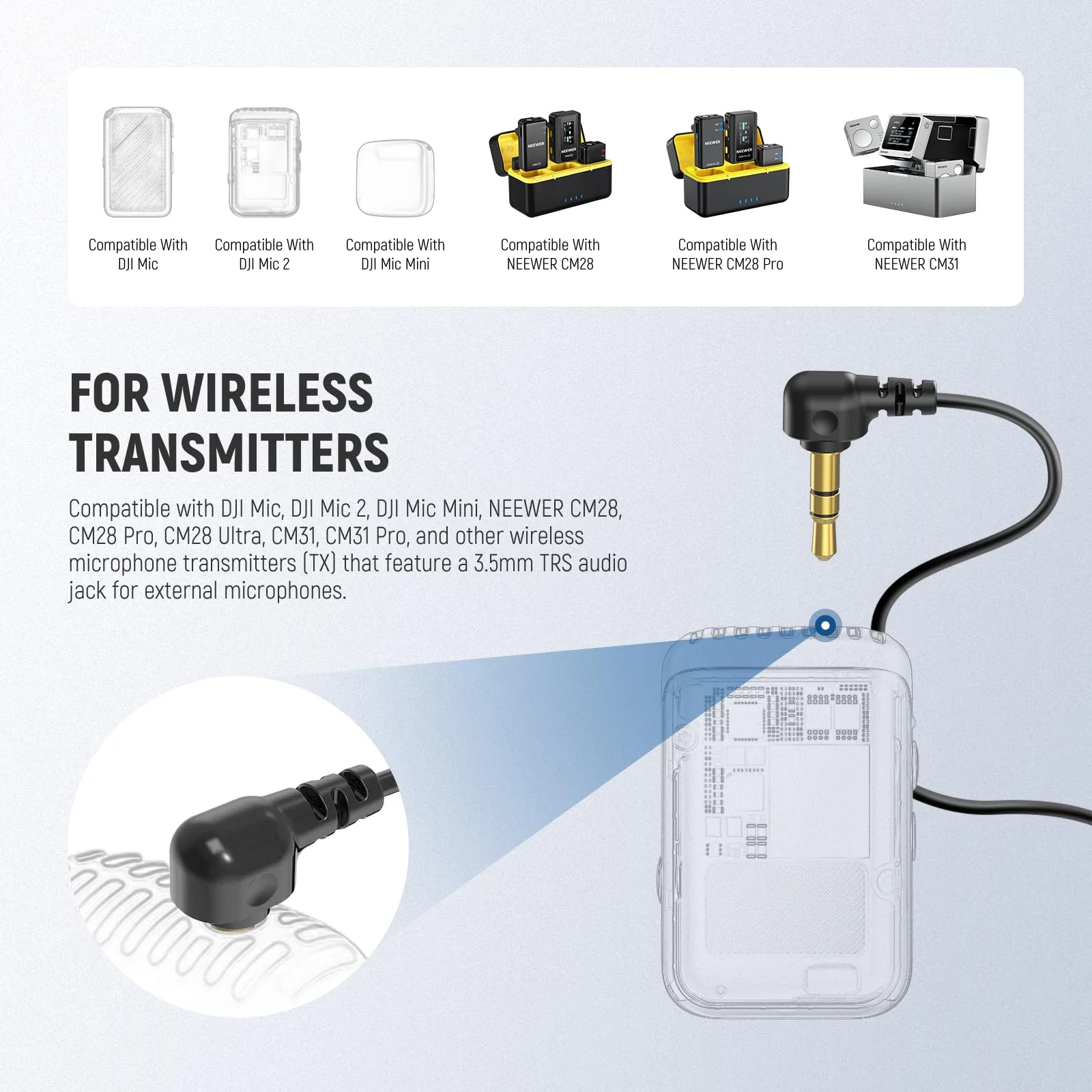 NEEWER Mini Lavalier Microphone (2 Pack), 6.6ft/2m Clip On Wired Condenser Lapel Mic with 3.5mm TRS Plug, Compatible with DJI Mic 2, Rode Wireless Go II, NEEWER CM28 CM31 Camera, LM5 - Image 3