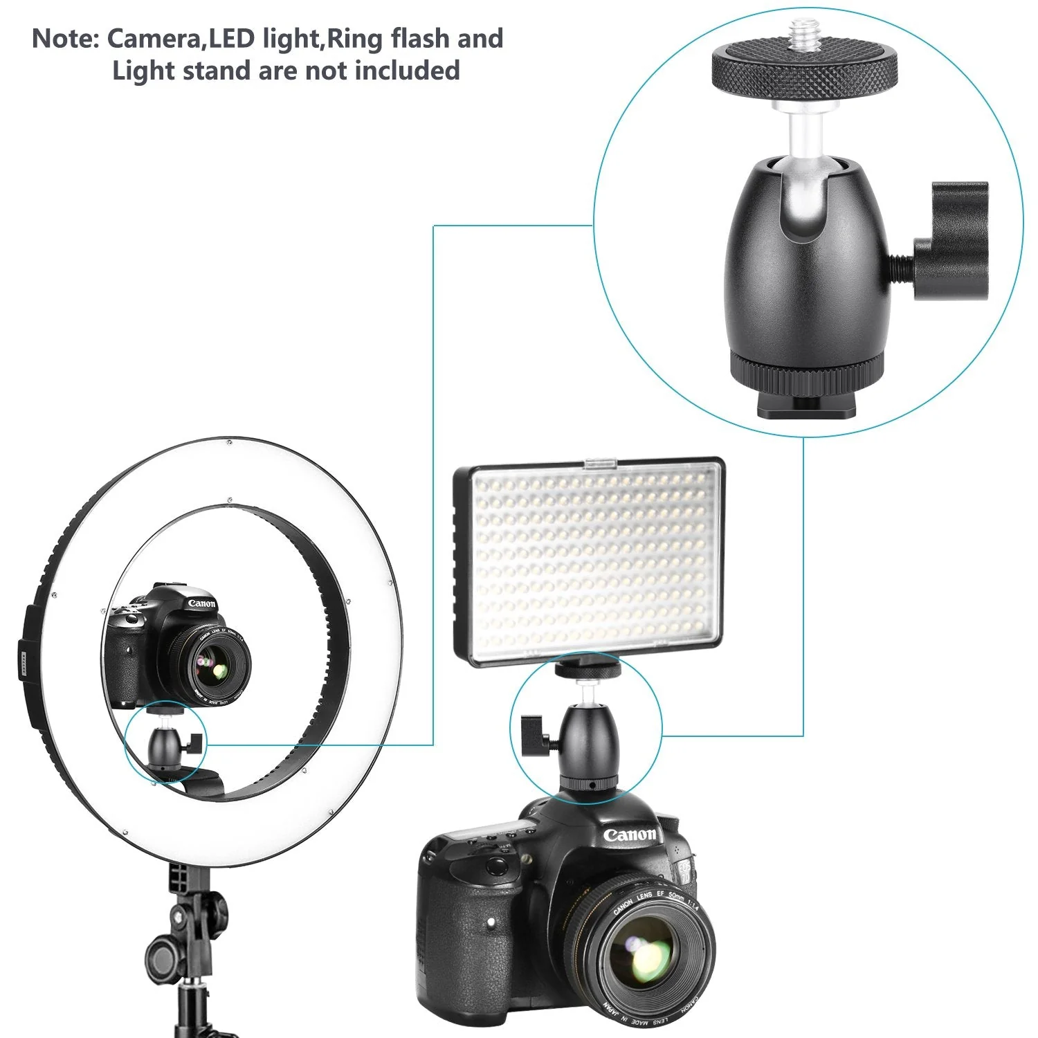 Neewer Mini Tripod Ball Head Mount, 1/4 inch Screw with Phone holder, Lock and Hot Shoe Mount Adapter Compatible with Compact DSLR Camera, LED Light,Ring Light,Load Up to 4.4 pounds/2 kilograms - Image 3