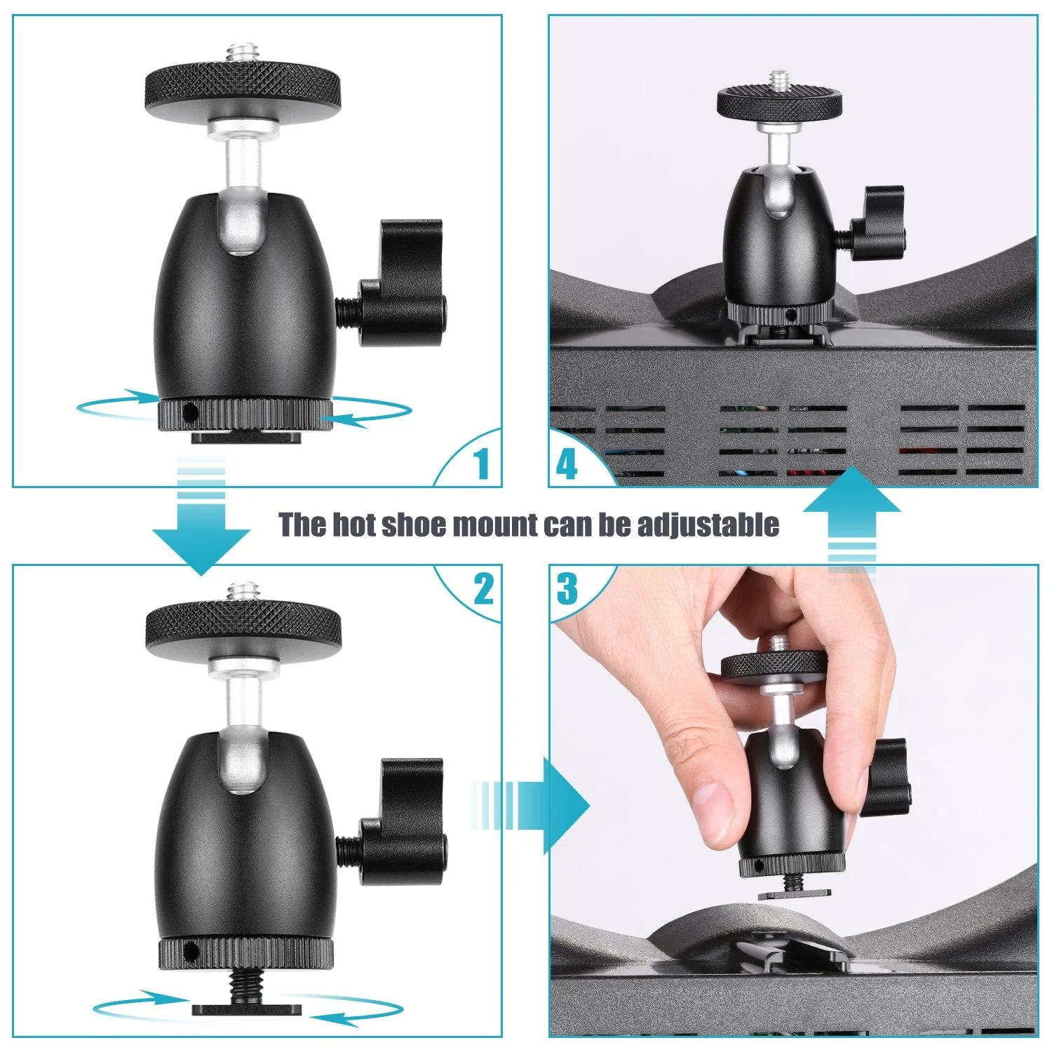 Neewer Mini Tripod Ball Head Mount, 1/4 inch Screw with Phone holder, Lock and Hot Shoe Mount Adapter Compatible with Compact DSLR Camera, LED Light,Ring Light,Load Up to 4.4 pounds/2 kilograms - Image 5