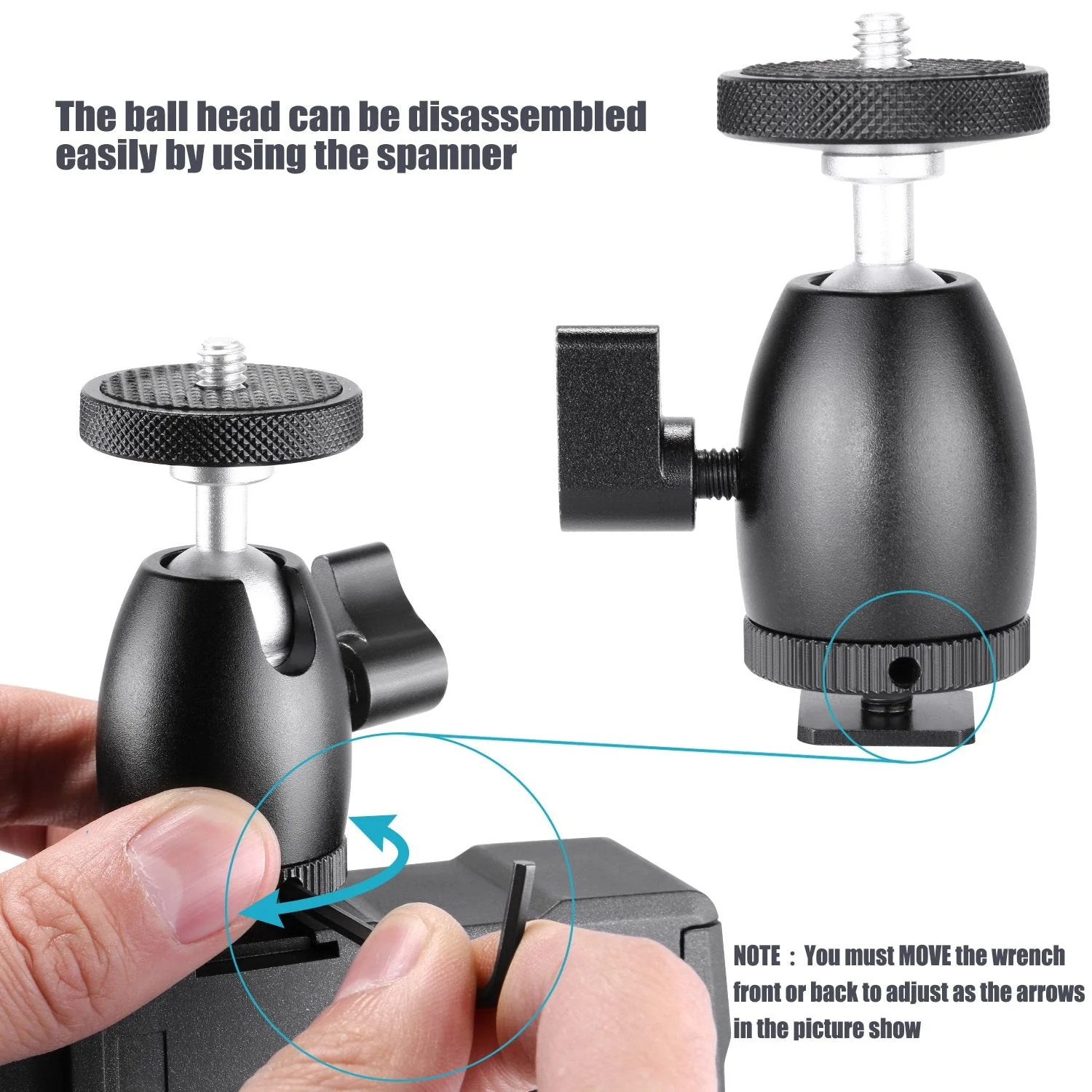 Neewer Mini Tripod Ball Head Mount, 1/4 inch Screw with Phone holder, Lock and Hot Shoe Mount Adapter Compatible with Compact DSLR Camera, LED Light,Ring Light,Load Up to 4.4 pounds/2 kilograms - Image 6