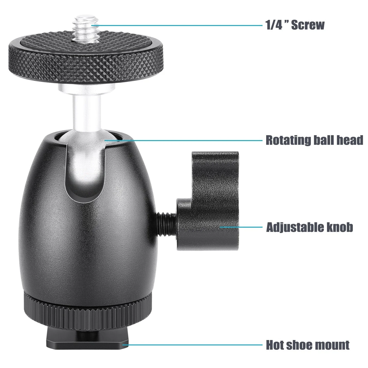 Neewer Mini Tripod Ball Head Mount, 1/4 inch Screw with Phone holder, Lock and Hot Shoe Mount Adapter Compatible with Compact DSLR Camera, LED Light,Ring Light,Load Up to 4.4 pounds/2 kilograms - Image 8